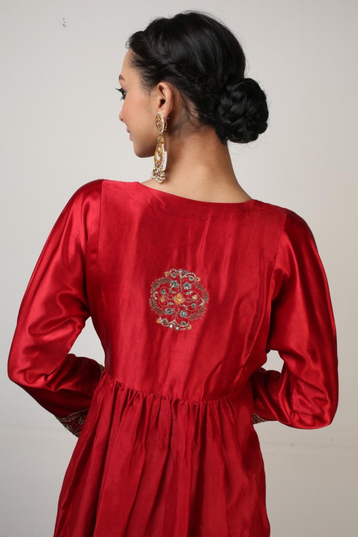 Red Aari Zardosi Kurta & Pants