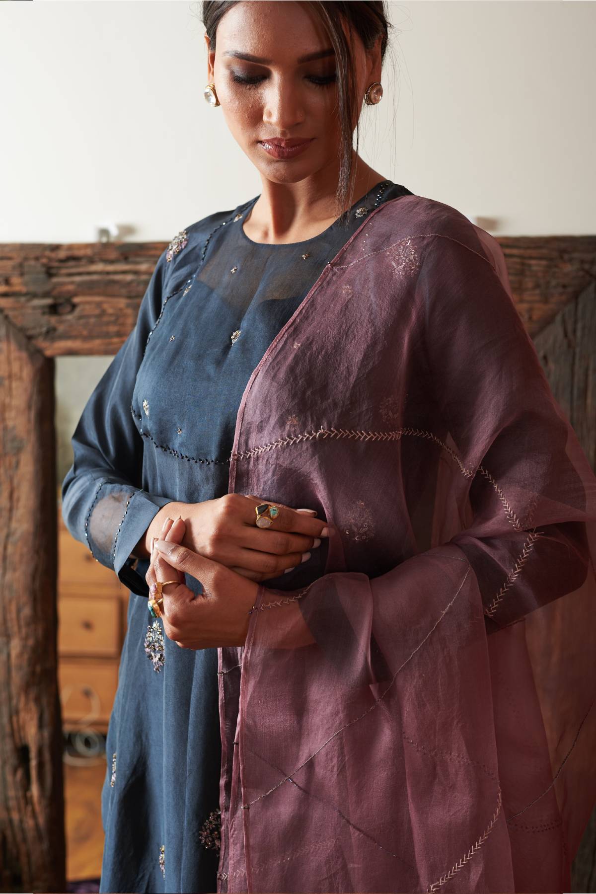 Blue Aari Zardosi Kurta & Pants