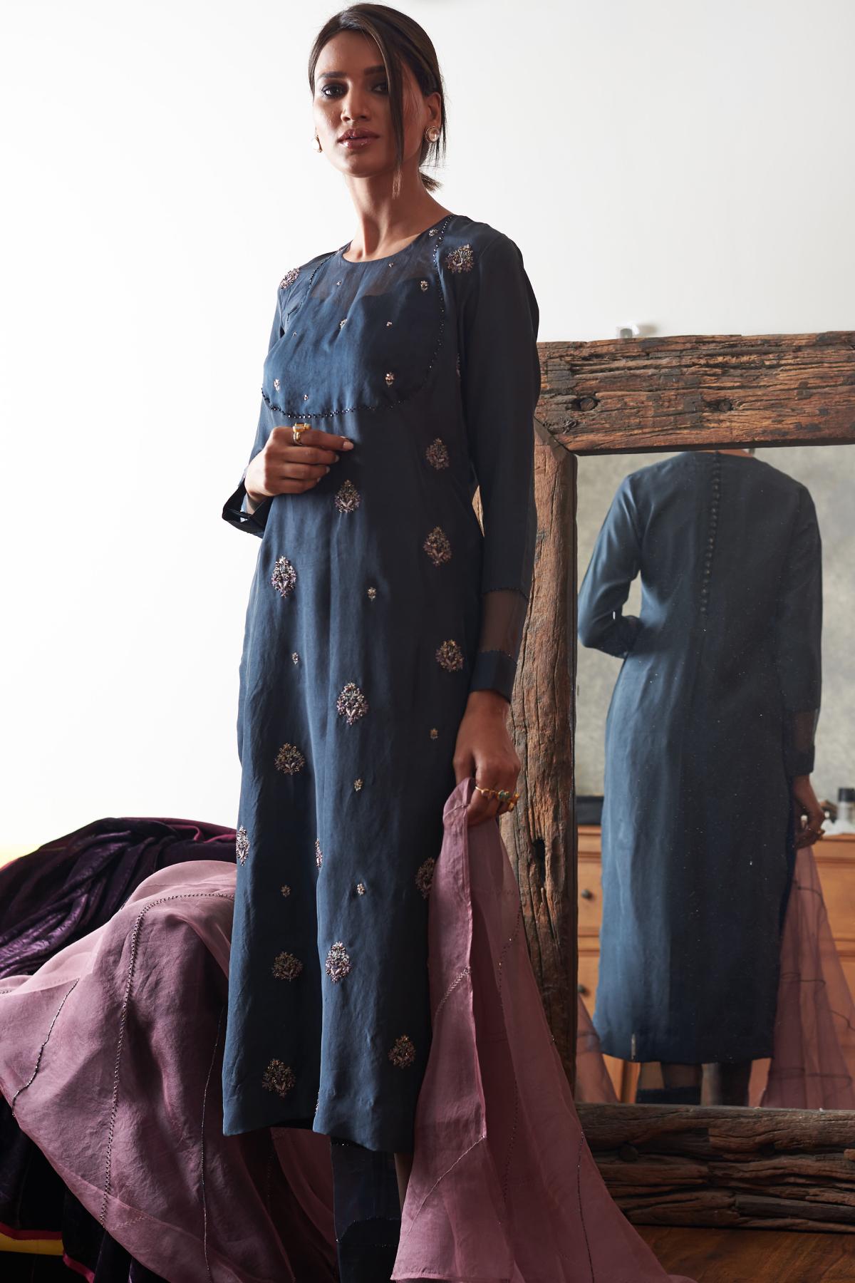 Blue Aari Zardosi Kurta & Pants