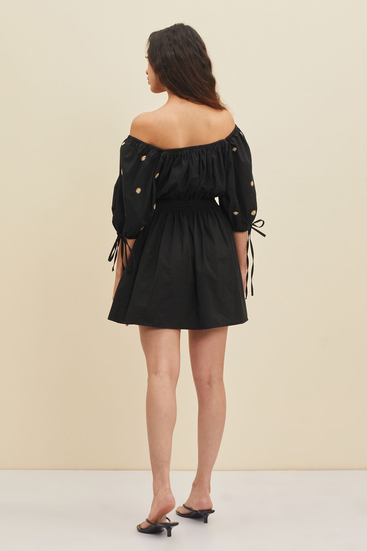 Black Smocked Floral Mini Dress