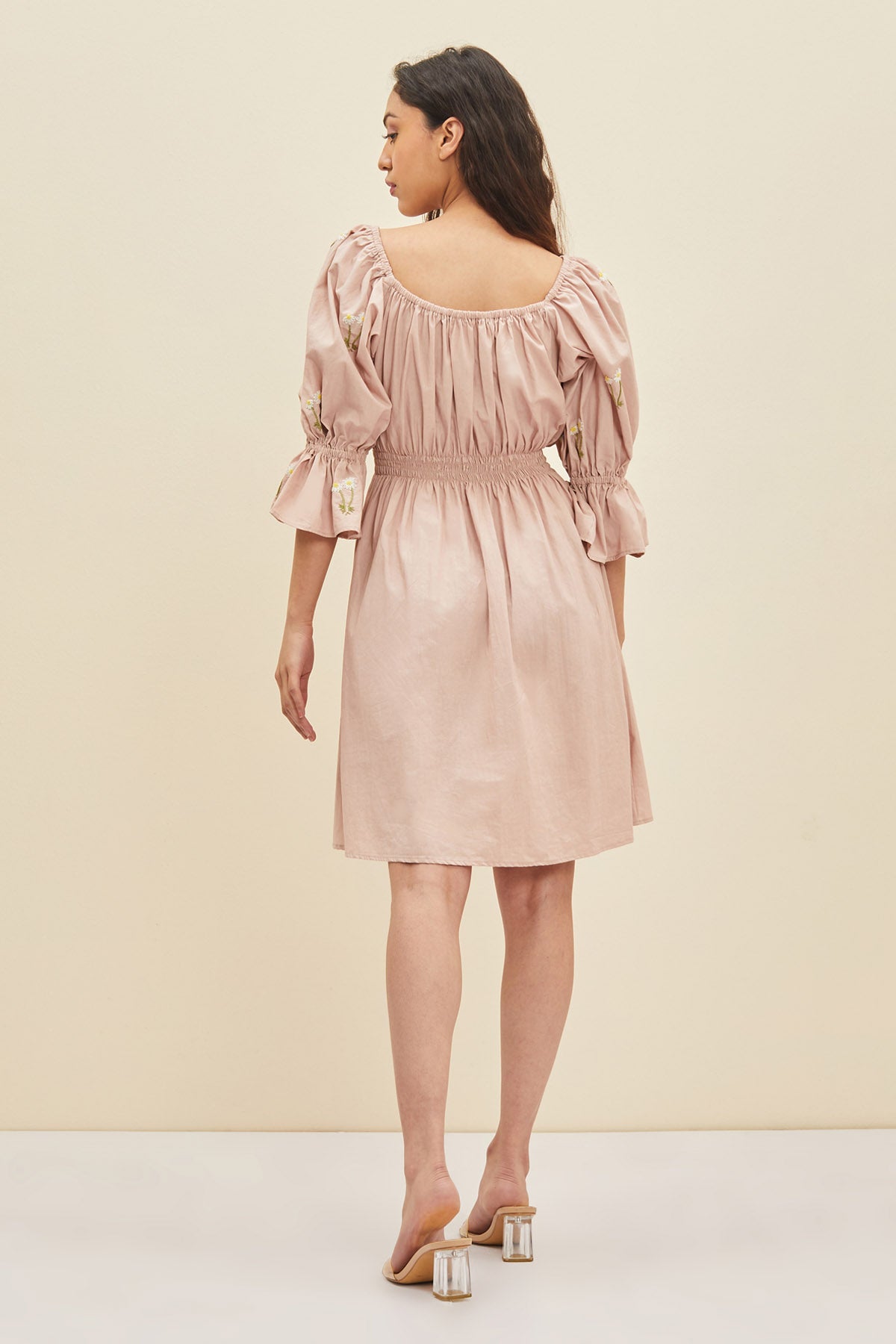 Pink Smocked Floral Mini Dress