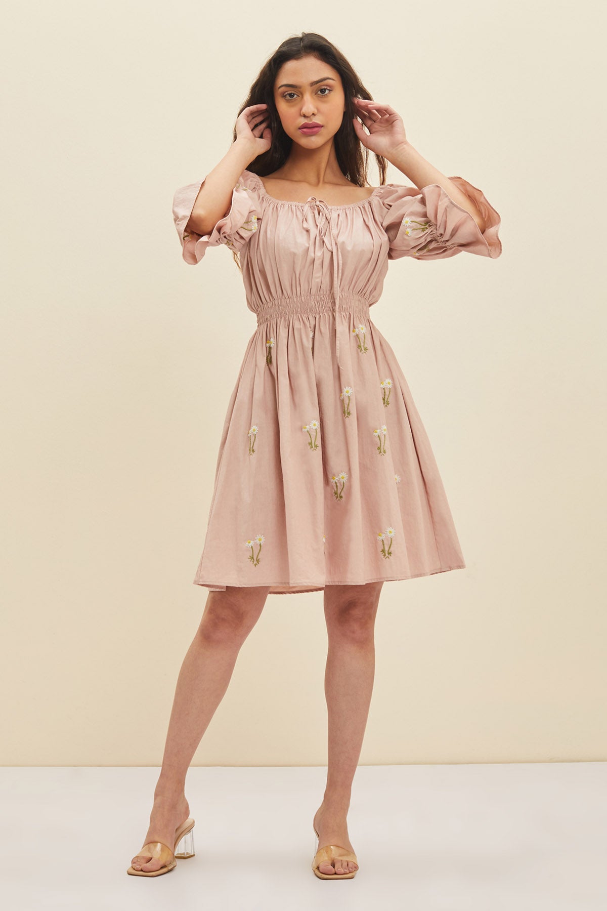 Pink Smocked Floral Mini Dress