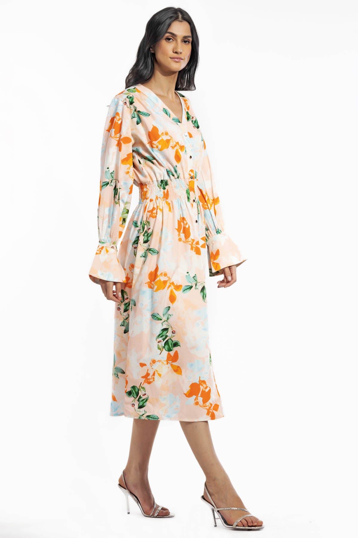 Smocked Floral Shirt Dress