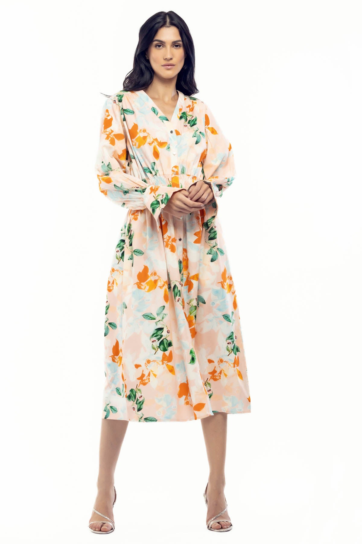 Smocked Floral Shirt Dress