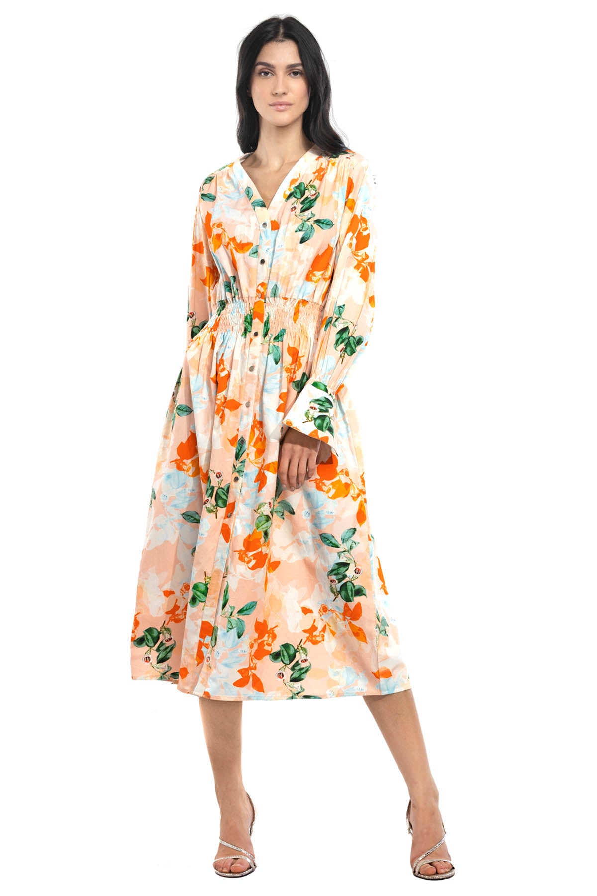 Buy Smocked Floral Shirt Dress by Mandira Wirk