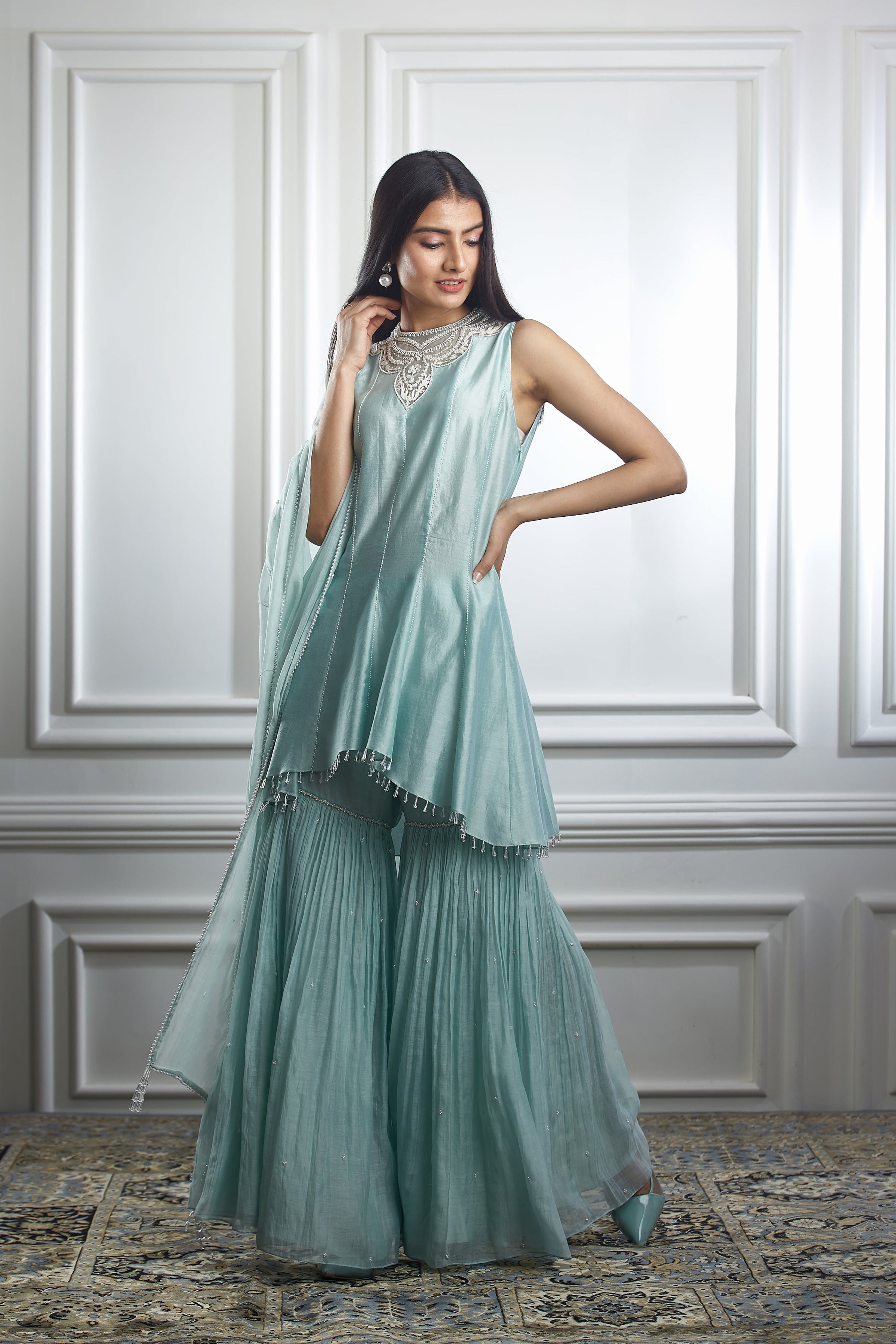 Aqua High-Low Short Kurta Set