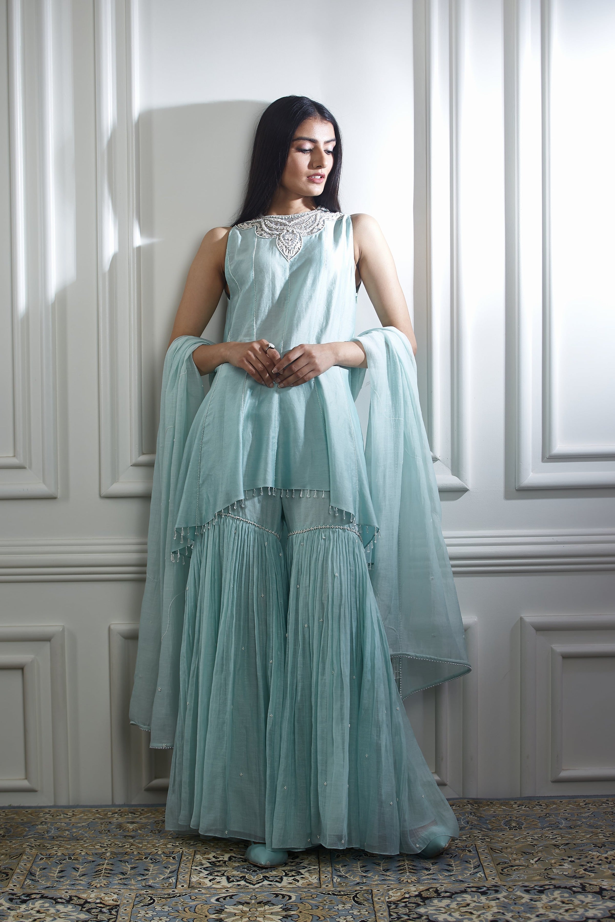 Aqua High-Low Short Kurta Set