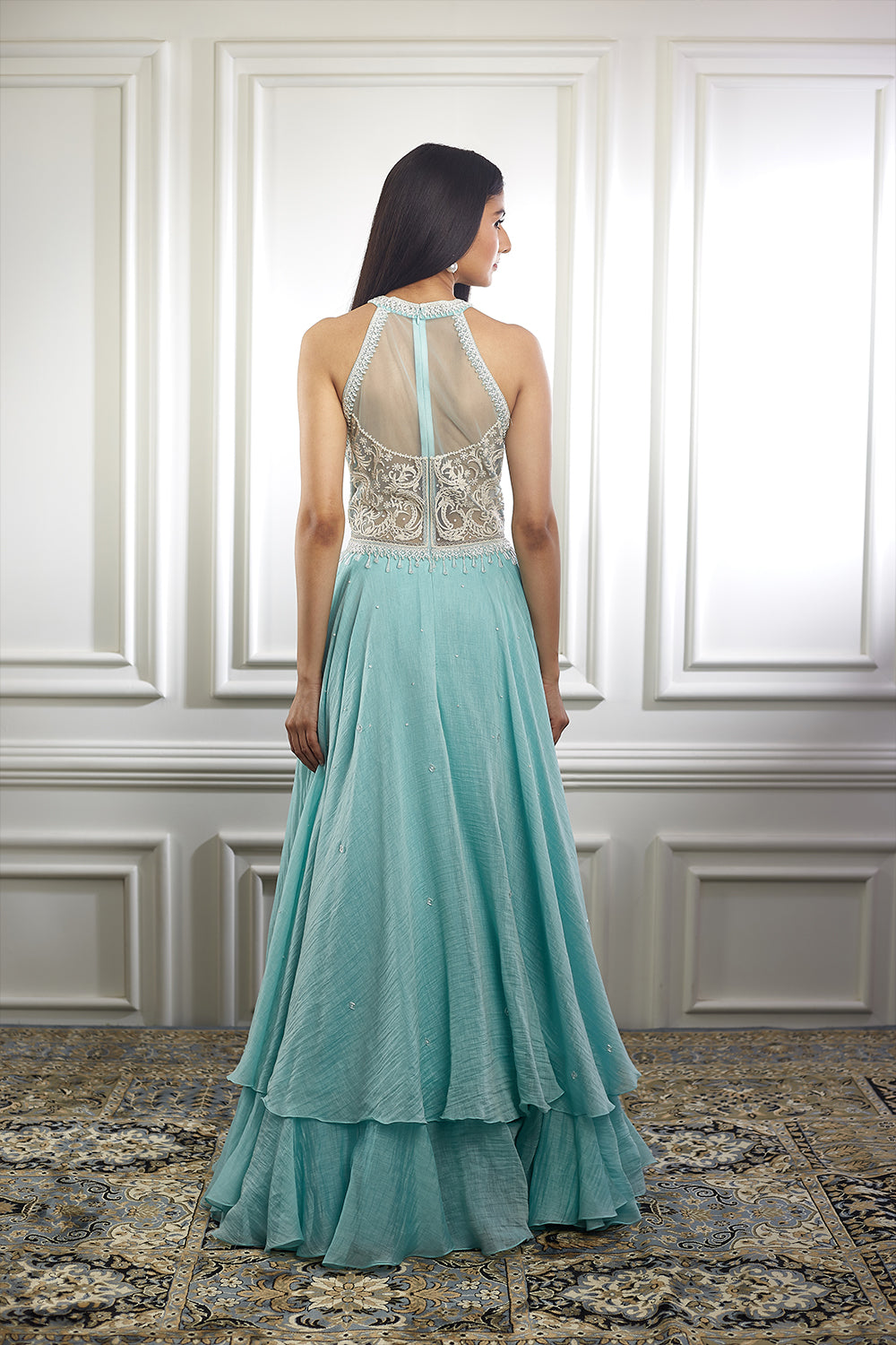 Aqua Thread Work Anarkali Set