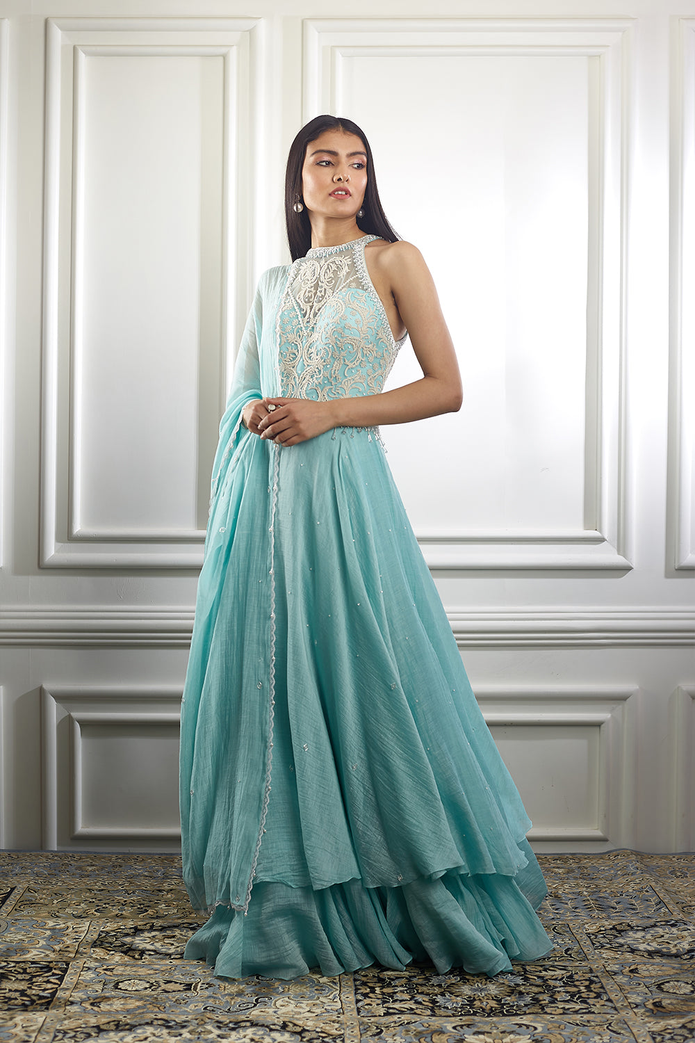 Aqua Thread Work Anarkali Set