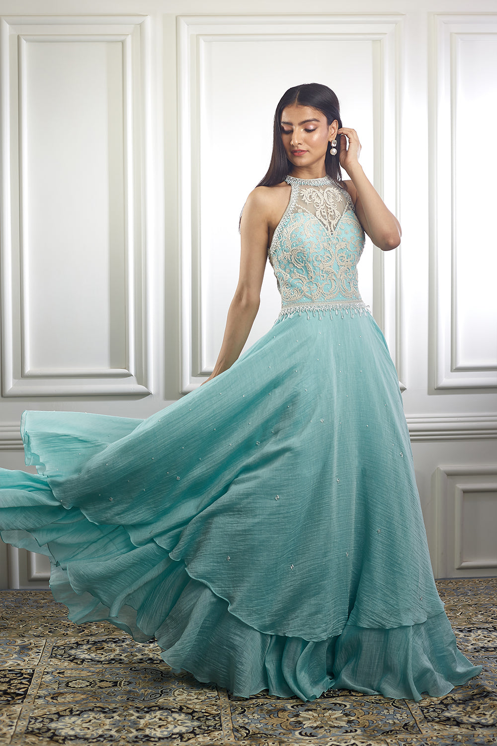 Aqua Thread Work Anarkali Set