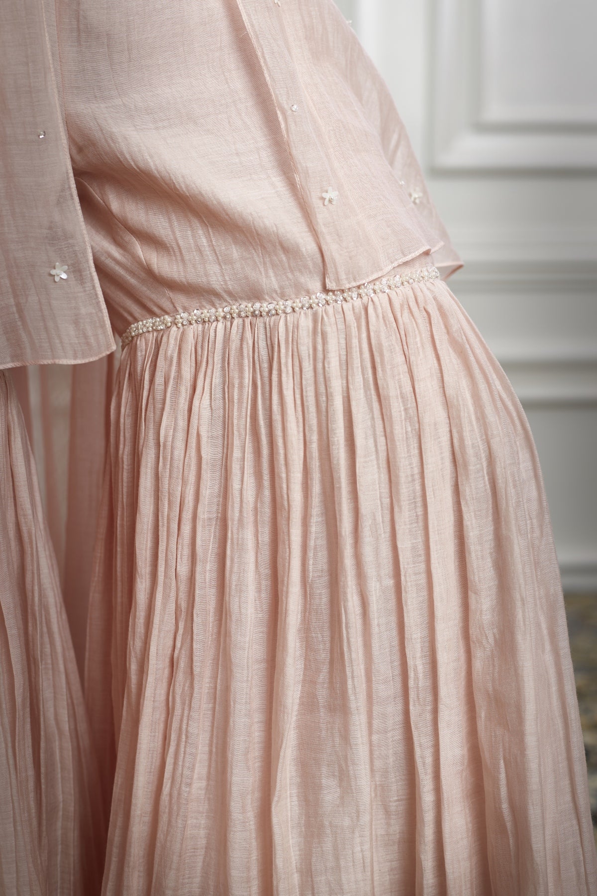 Chanderi Peach Short Kurta Set