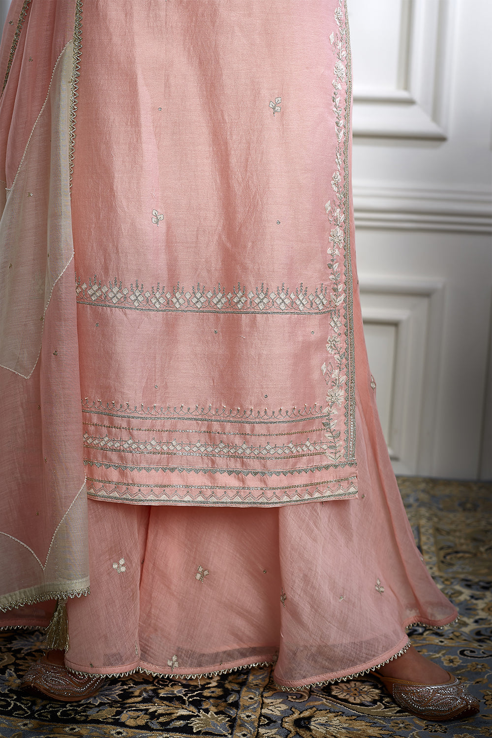 Pink Chanderi Zari Sharara Set