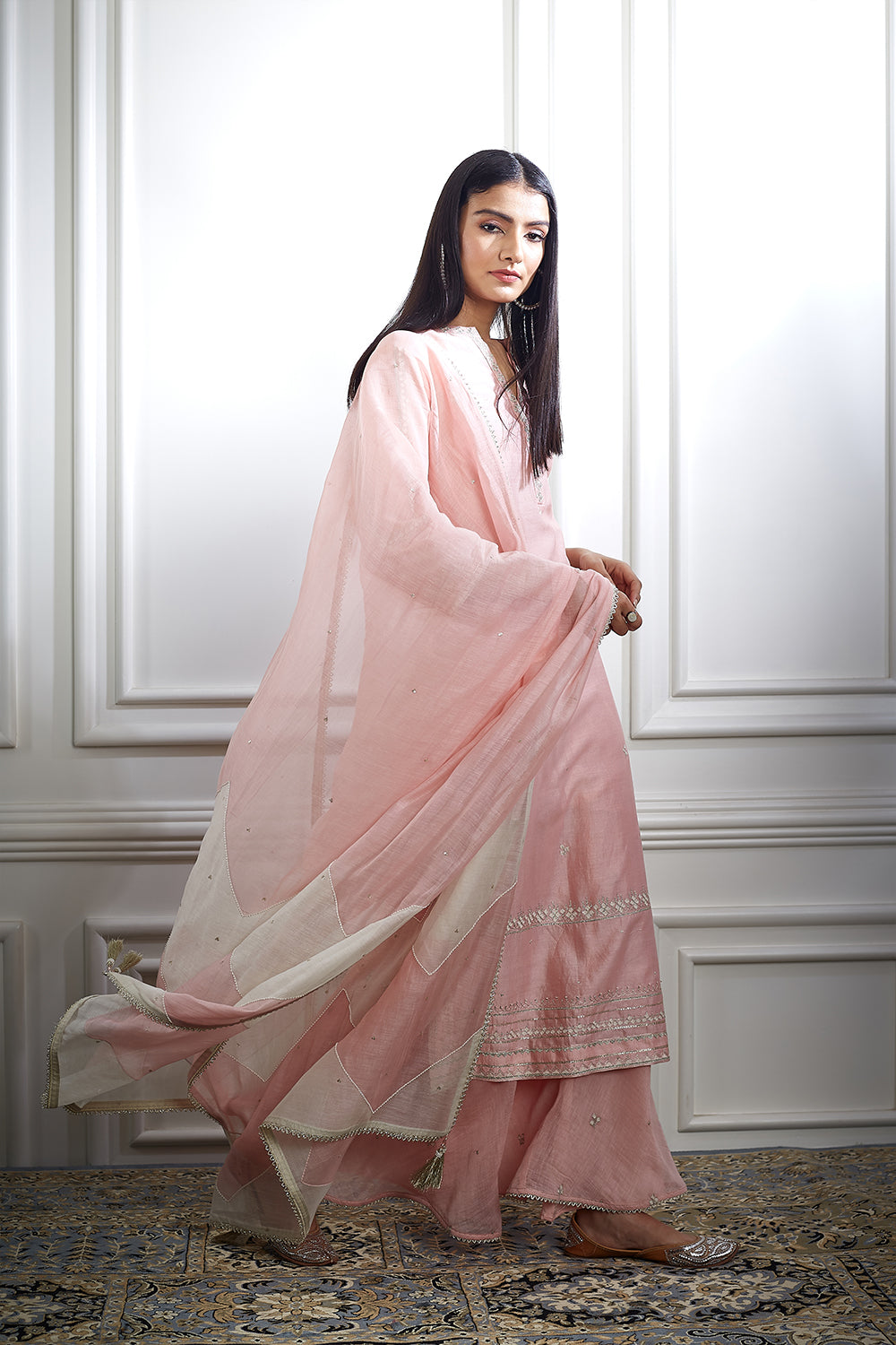 Pink Chanderi Zari Sharara Set