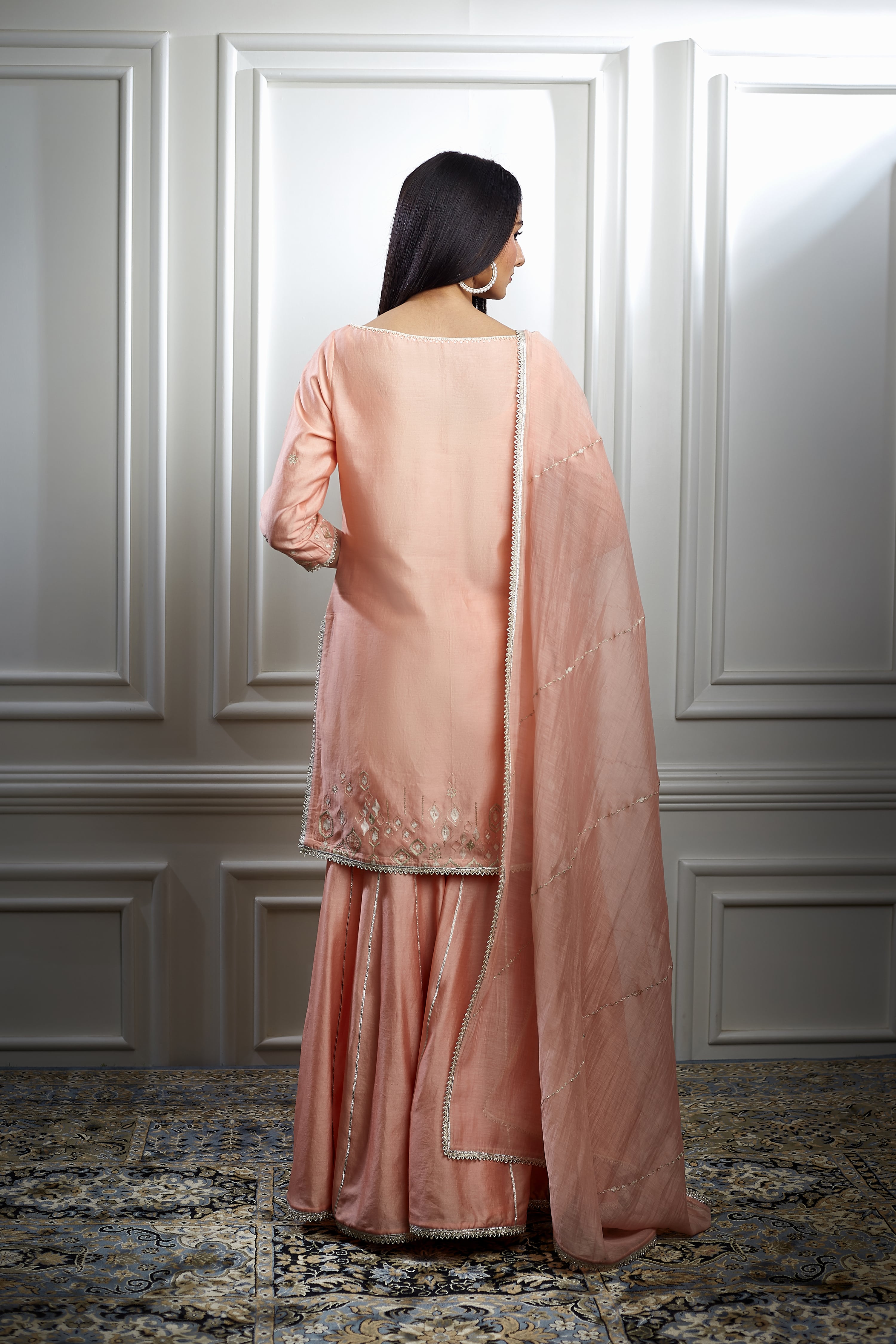Peach Chanderi Short Kurta Set