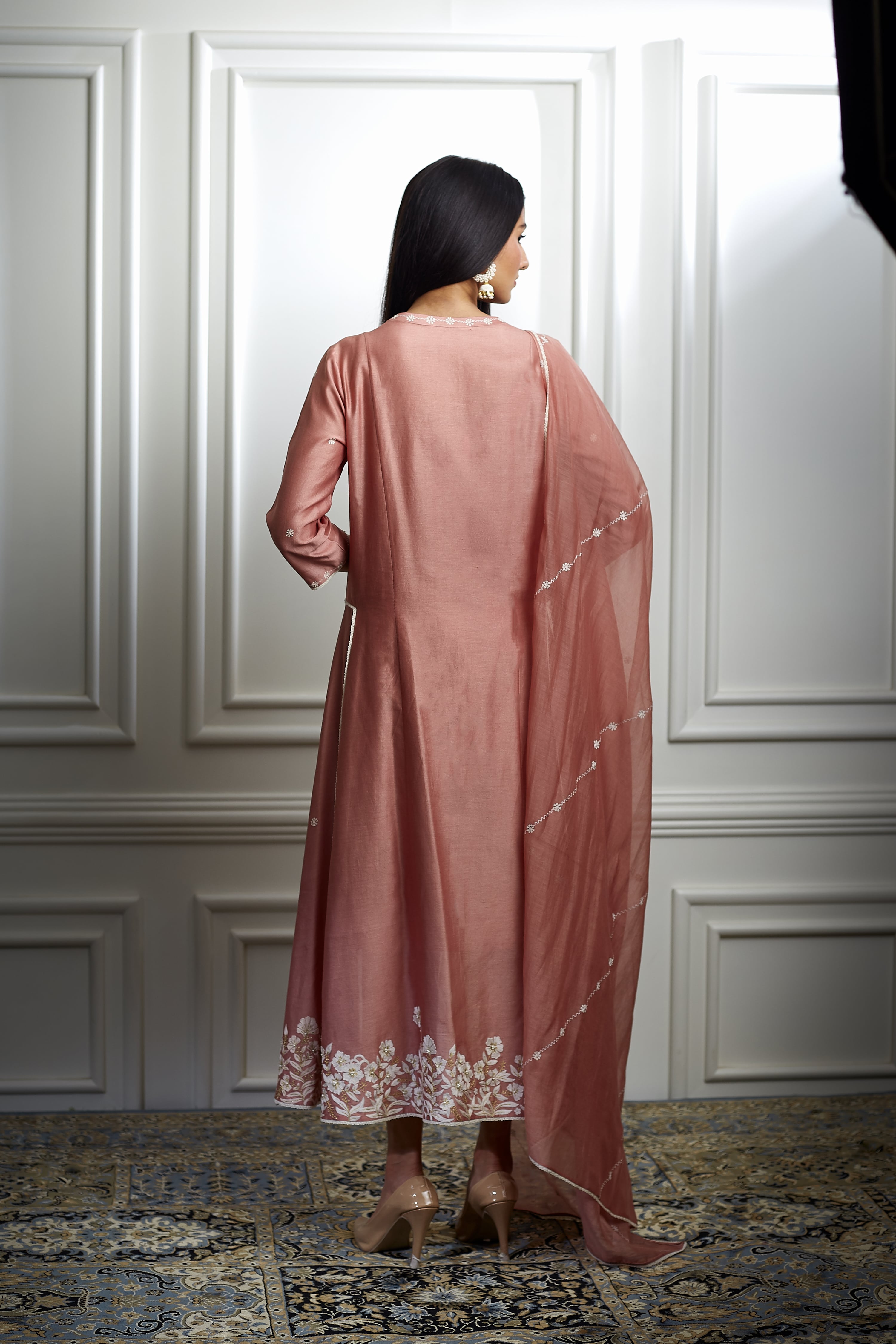 Pink Chanderi High-Low Kurta Set