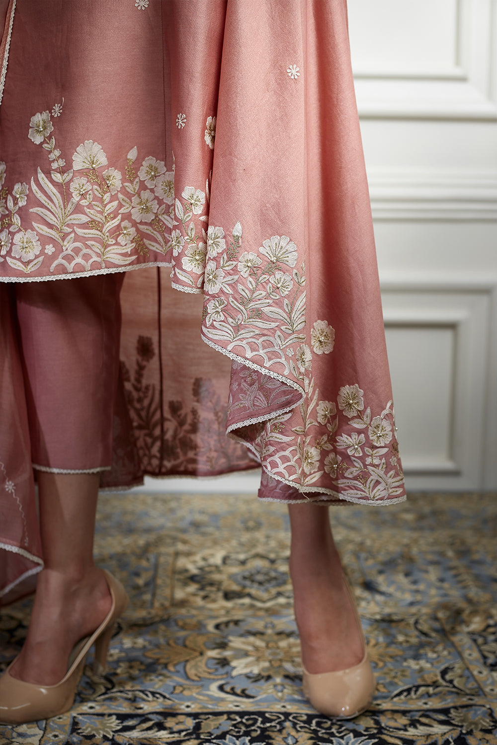 Pink Chanderi High-Low Kurta Set