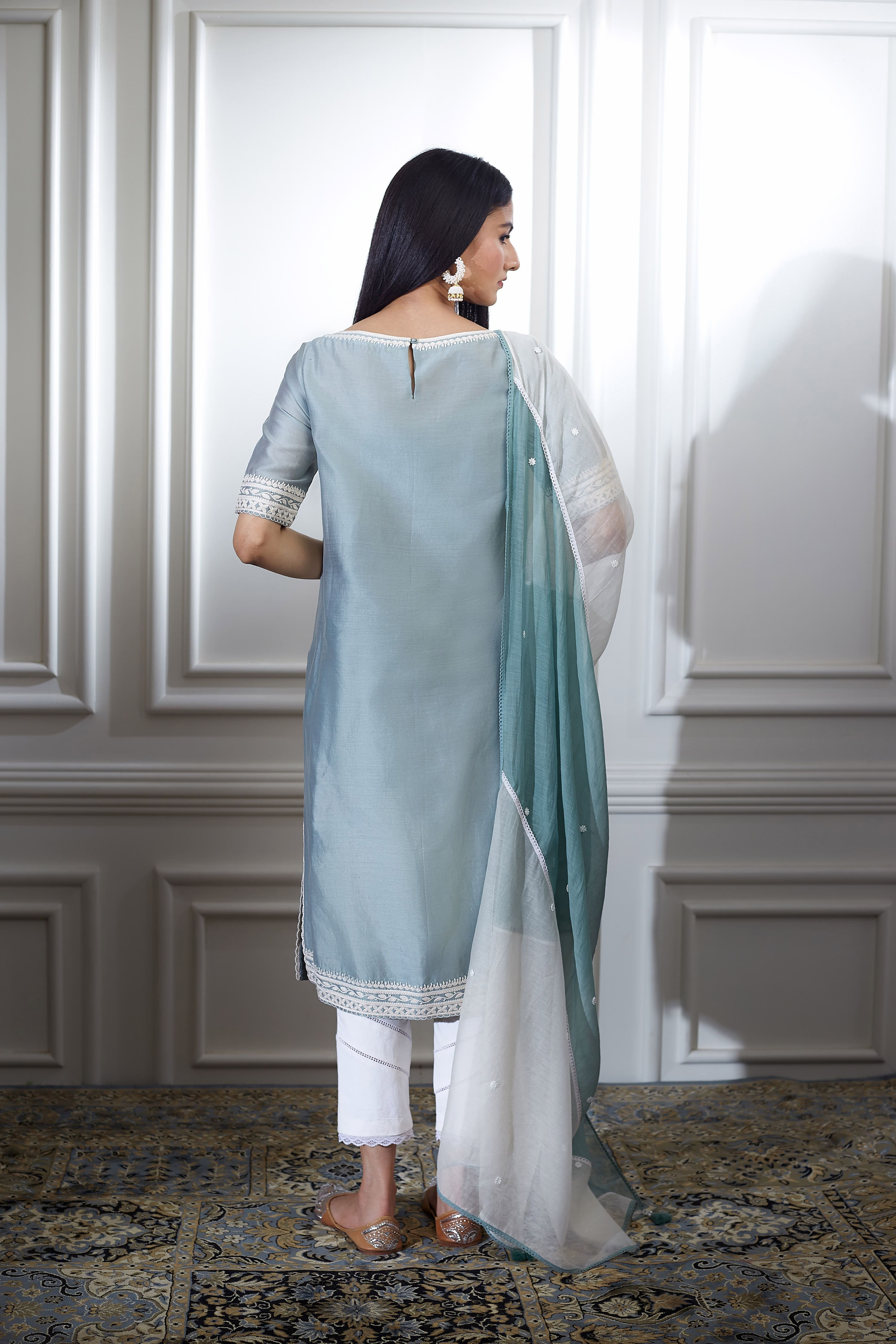 Dori Embroidered Green Kurta Set