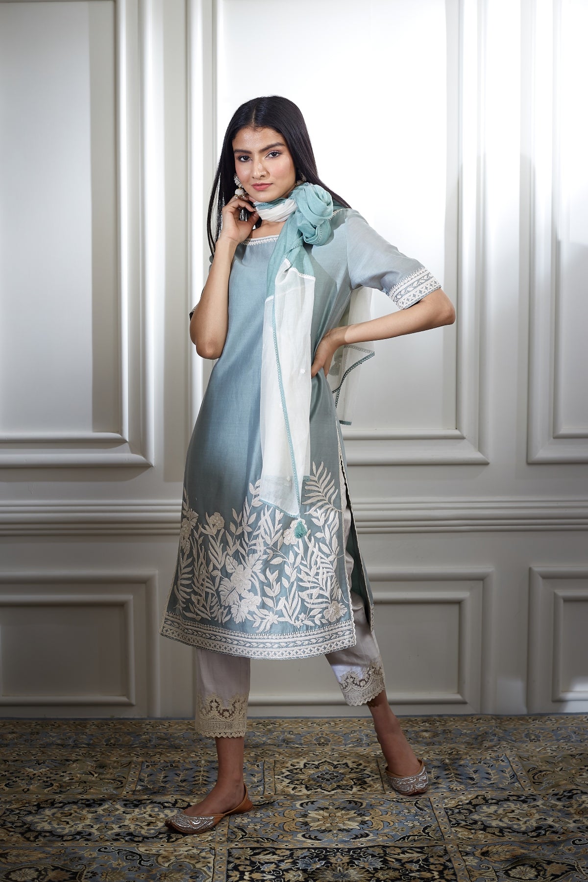 Dori Embroidered Green Kurta Set