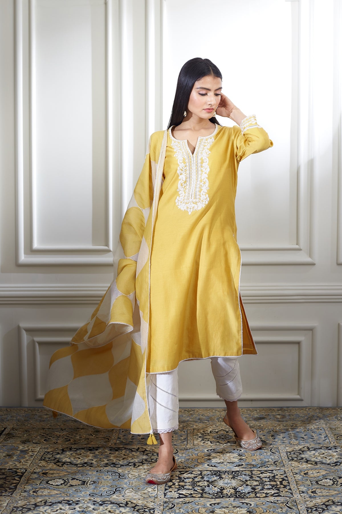 Yellow Dori Chanderi Kurta Set