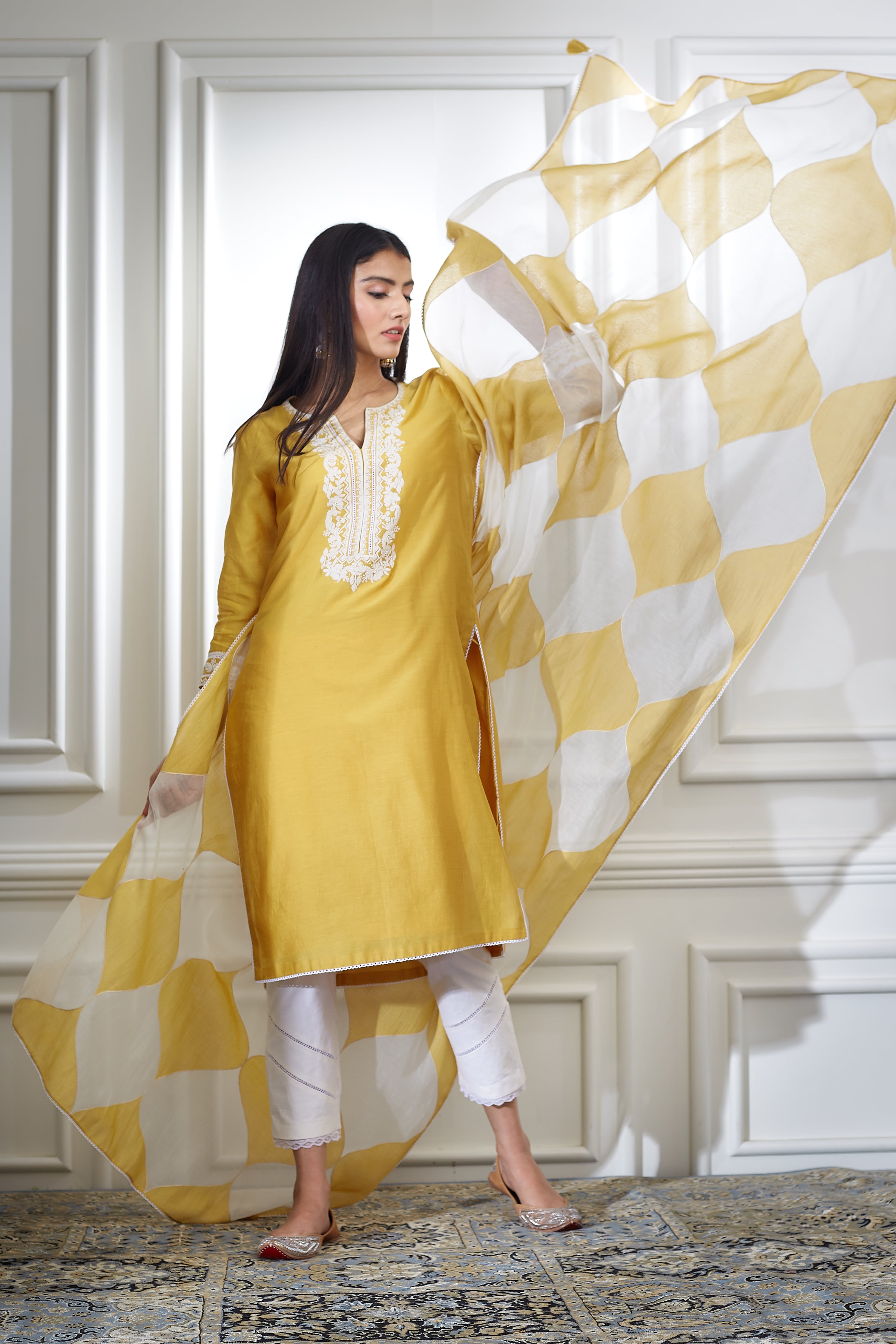 Yellow Dori Chanderi Kurta Set