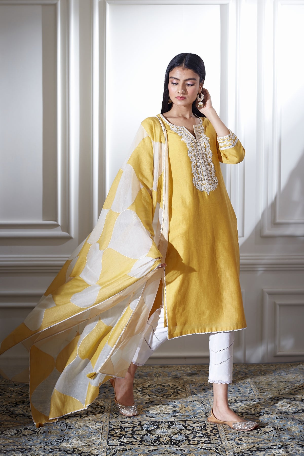 Yellow Dori Chanderi Kurta Set