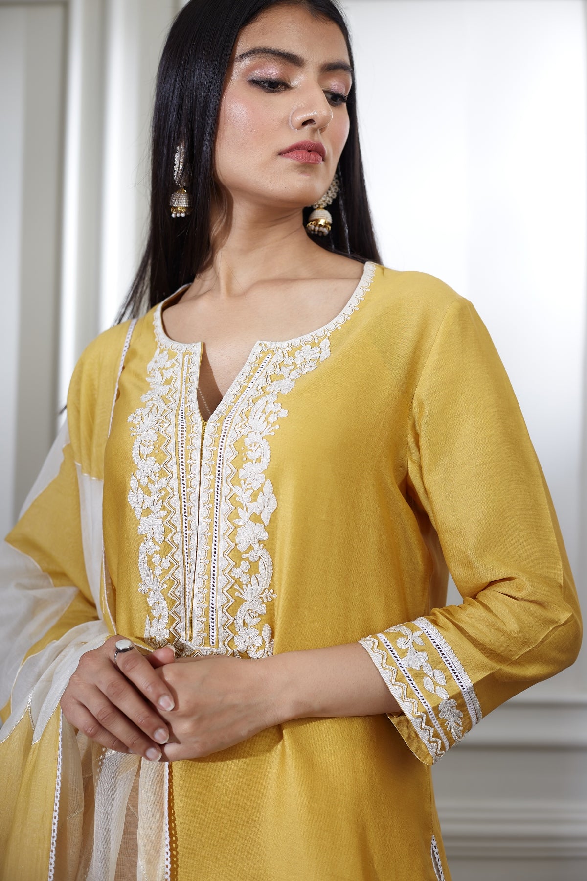 Yellow Dori Chanderi Kurta Set