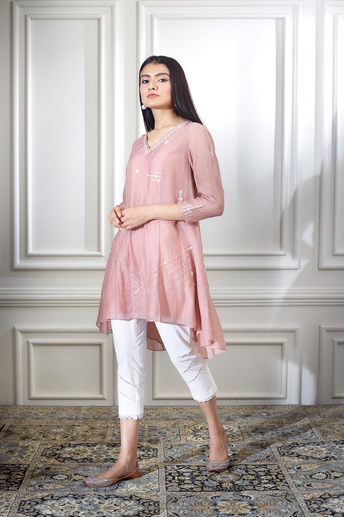 Dusty Pink Embroidered Tunic Set