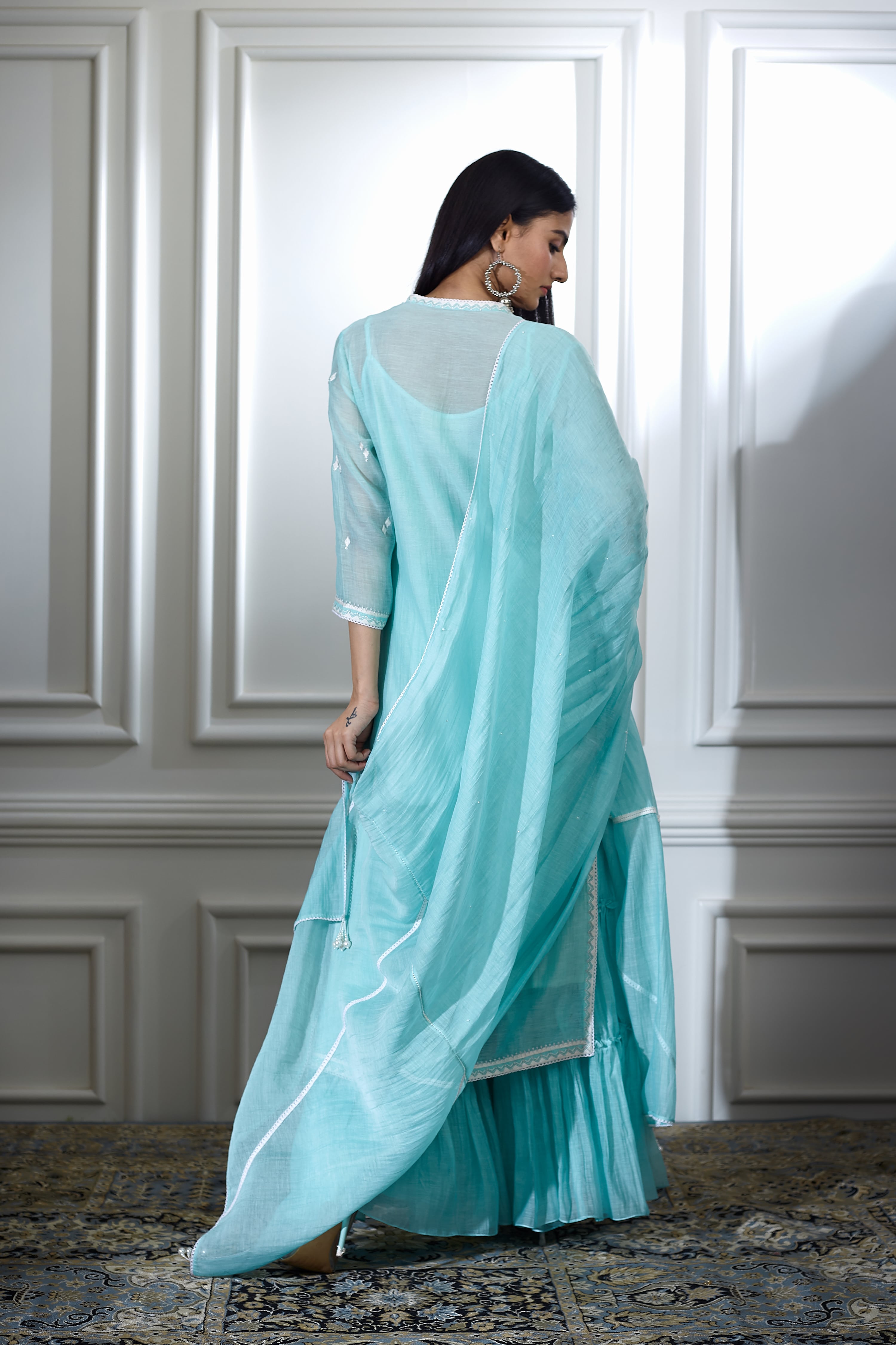 Aqua Embroidered Sharara Set