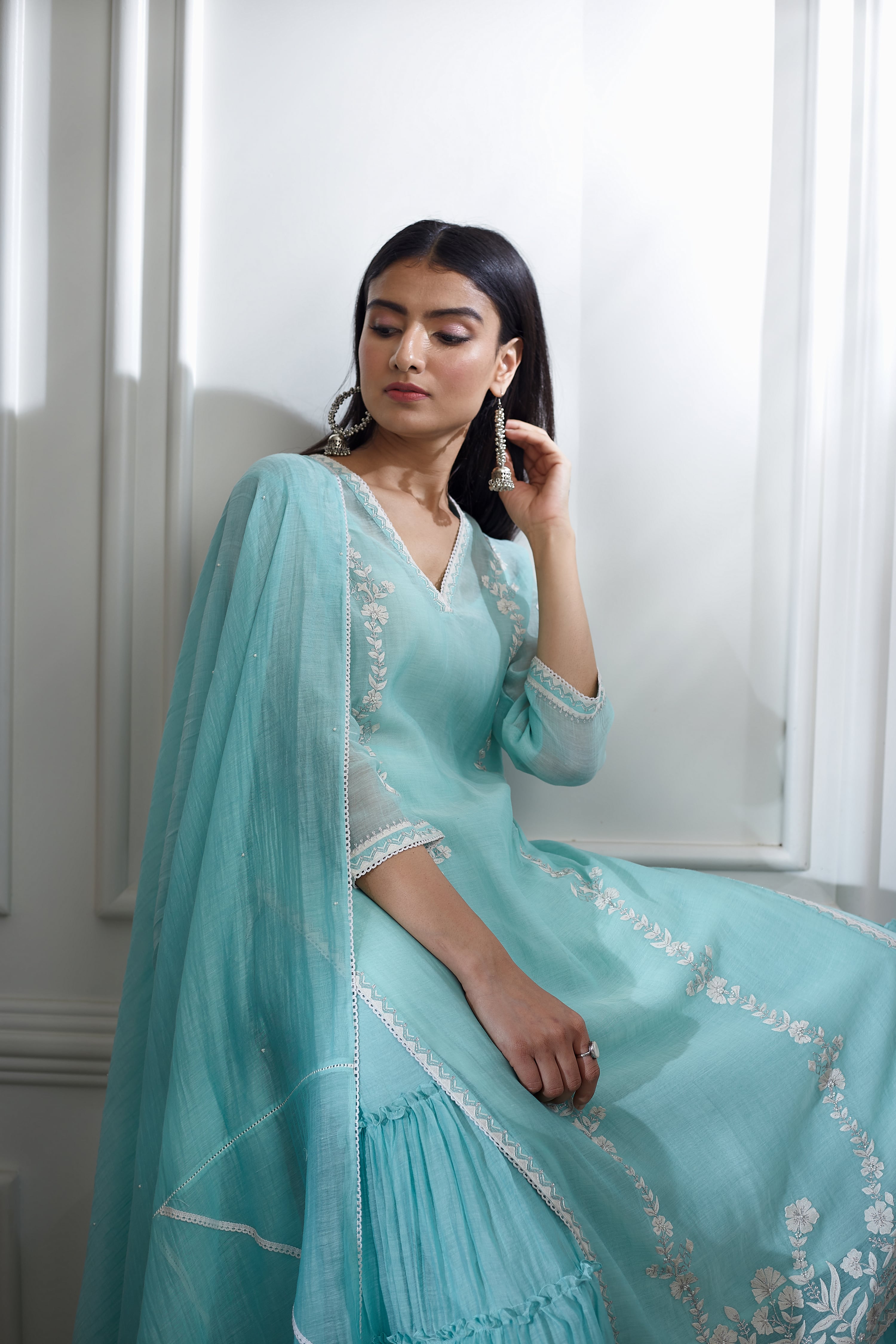 Aqua Embroidered Sharara Set