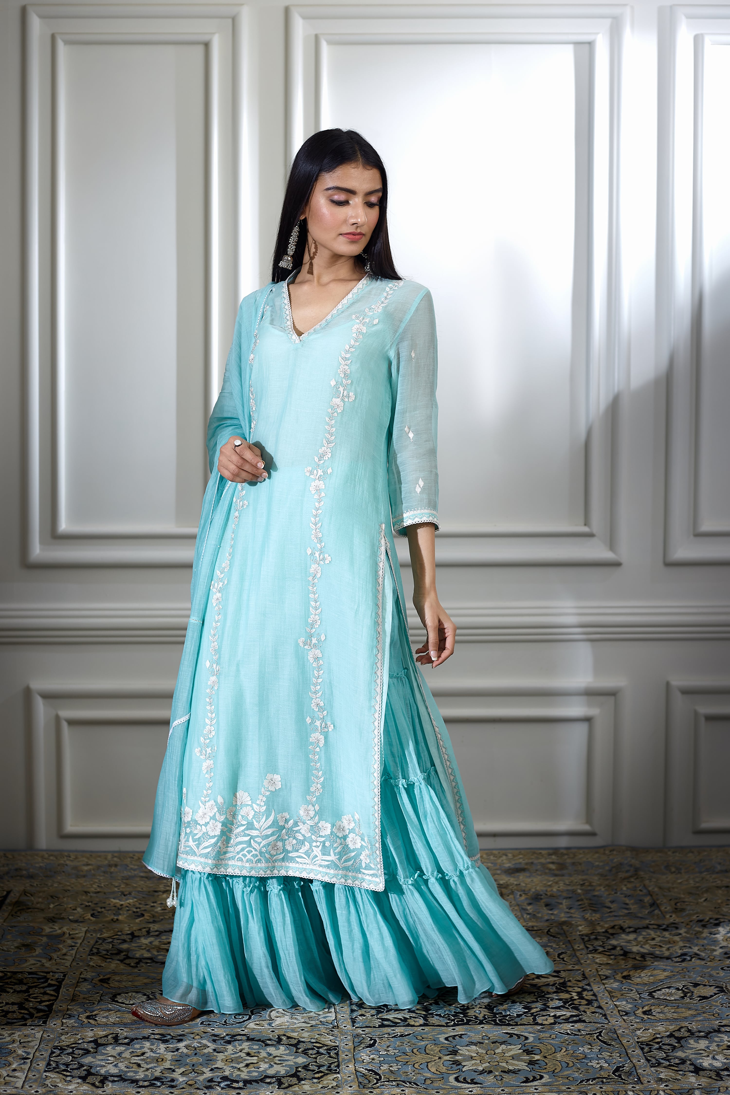 Aqua Embroidered Sharara Set