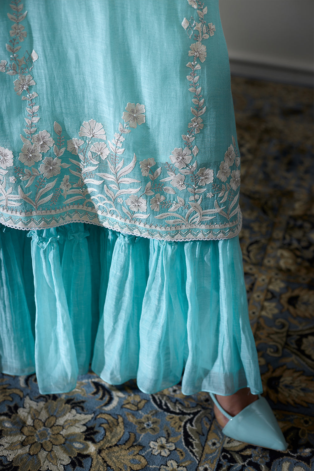 Aqua Embroidered Sharara Set