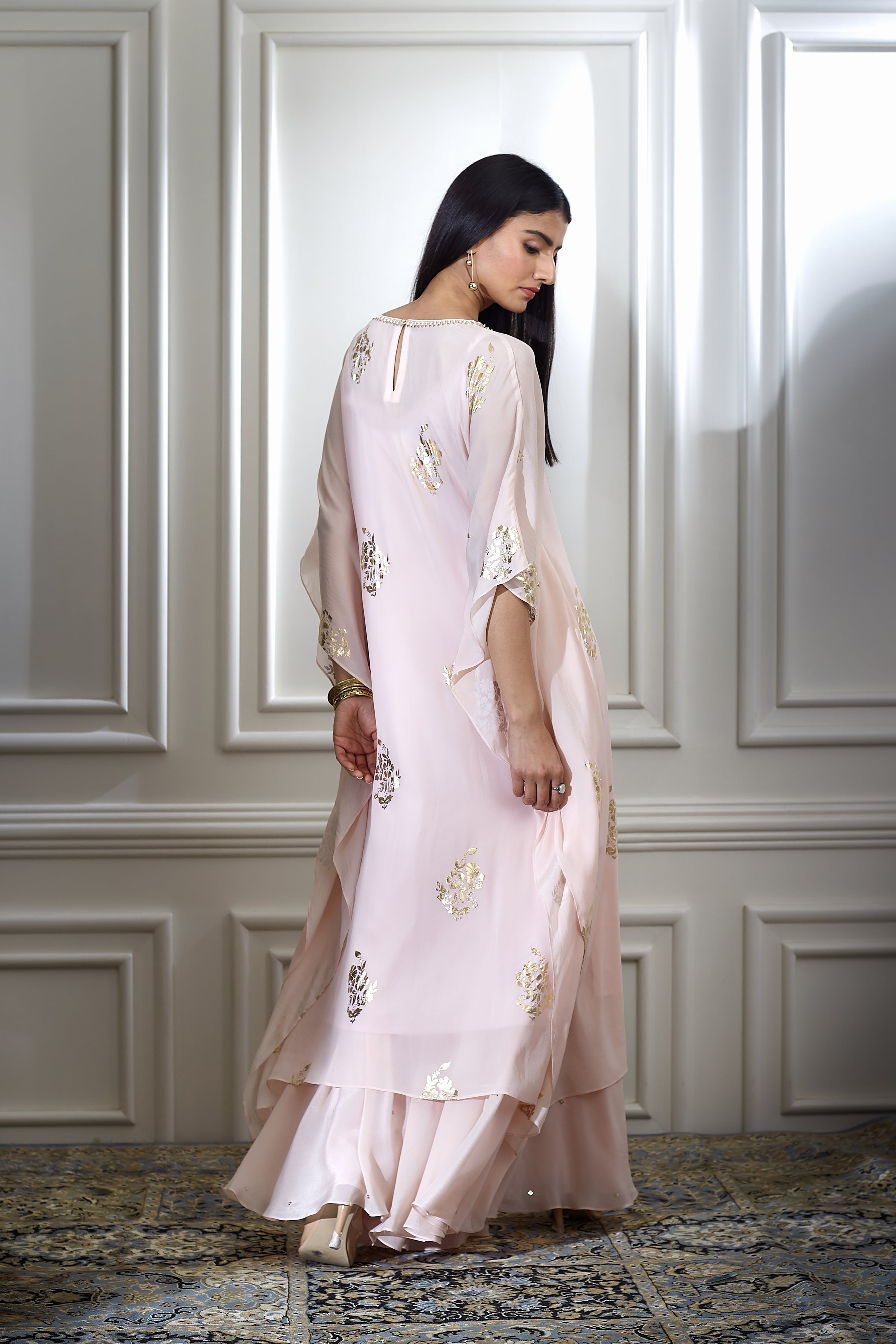 Peach Foil Printed Sharara Set