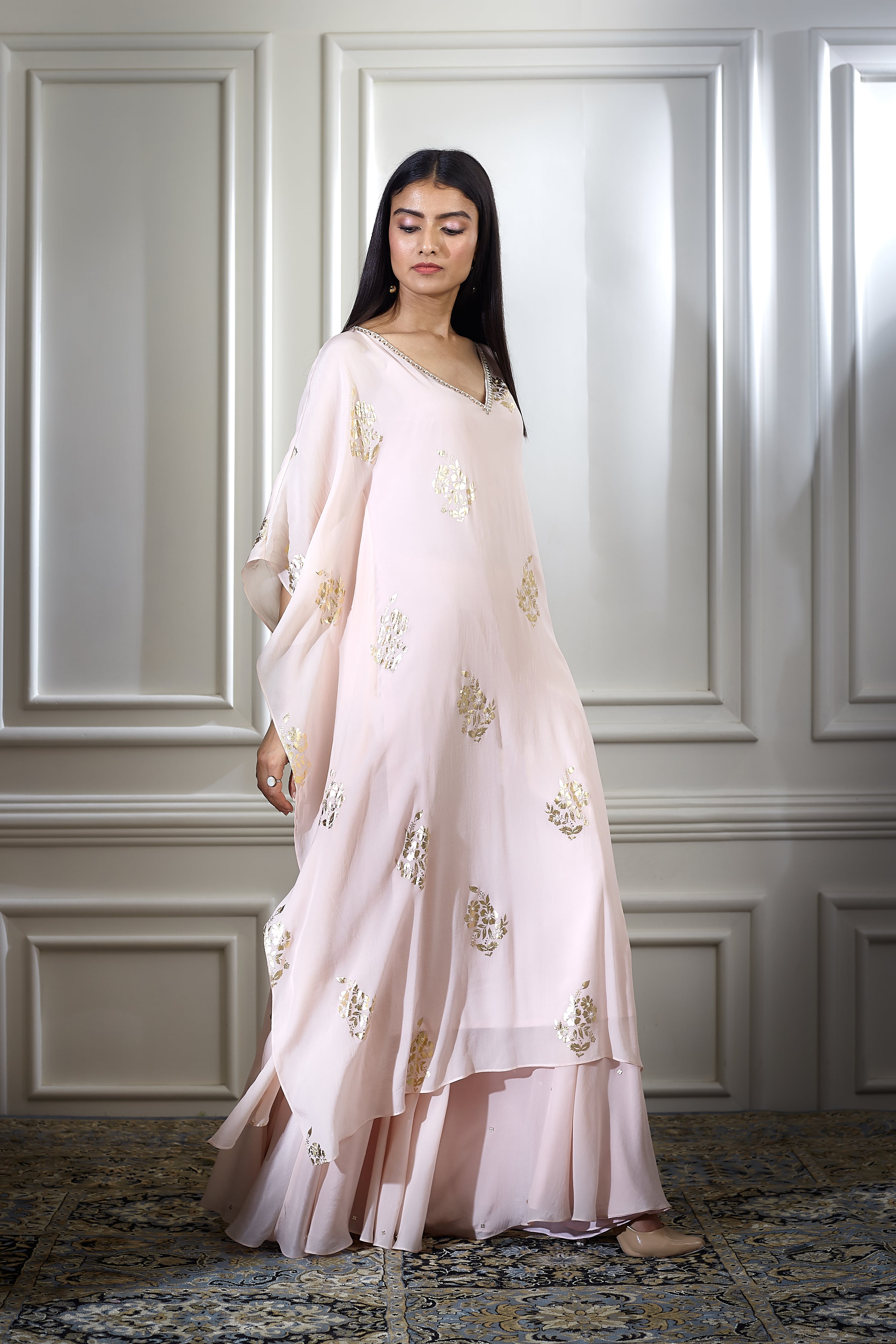 Peach Foil Printed Sharara Set