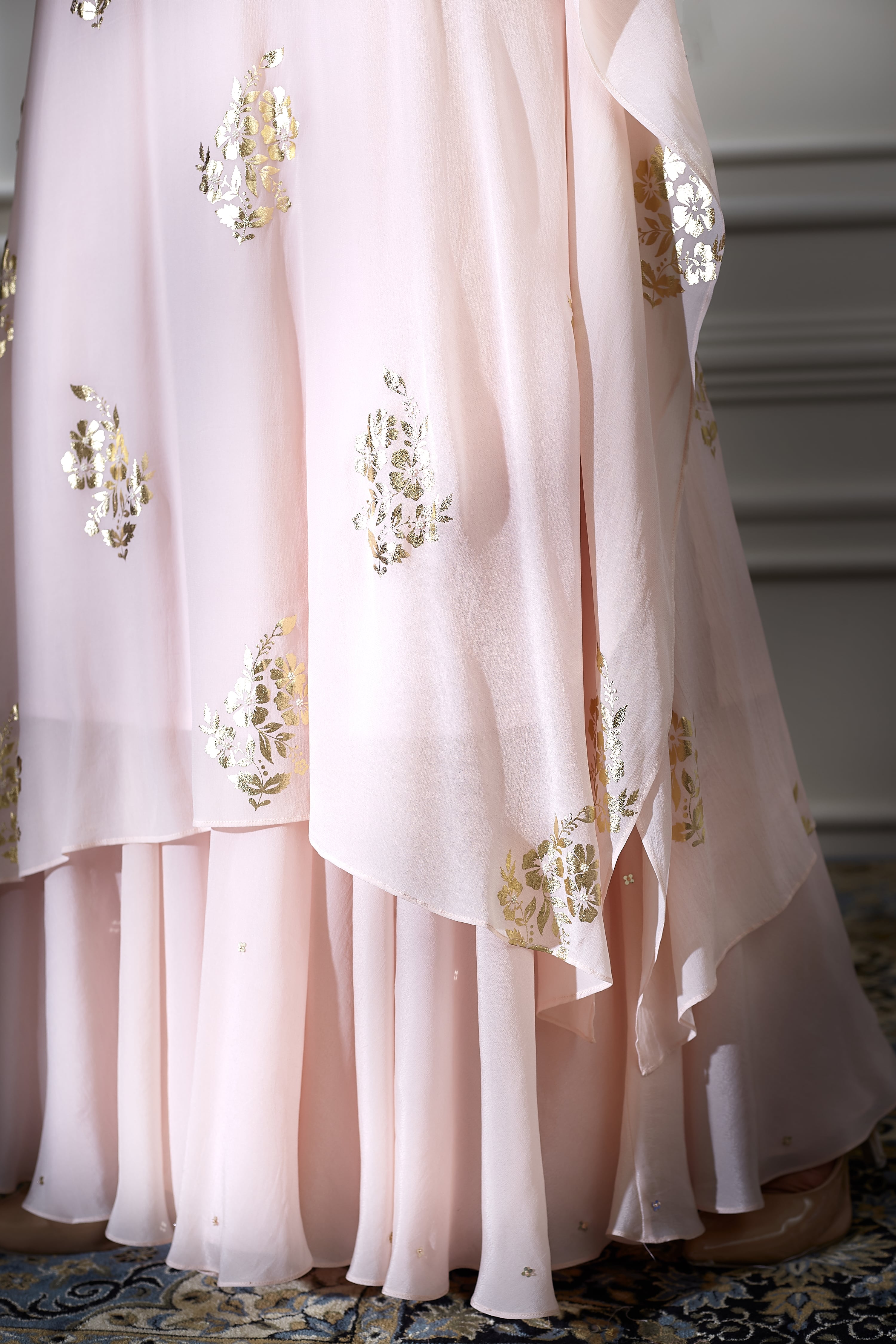 Peach Foil Printed Sharara Set