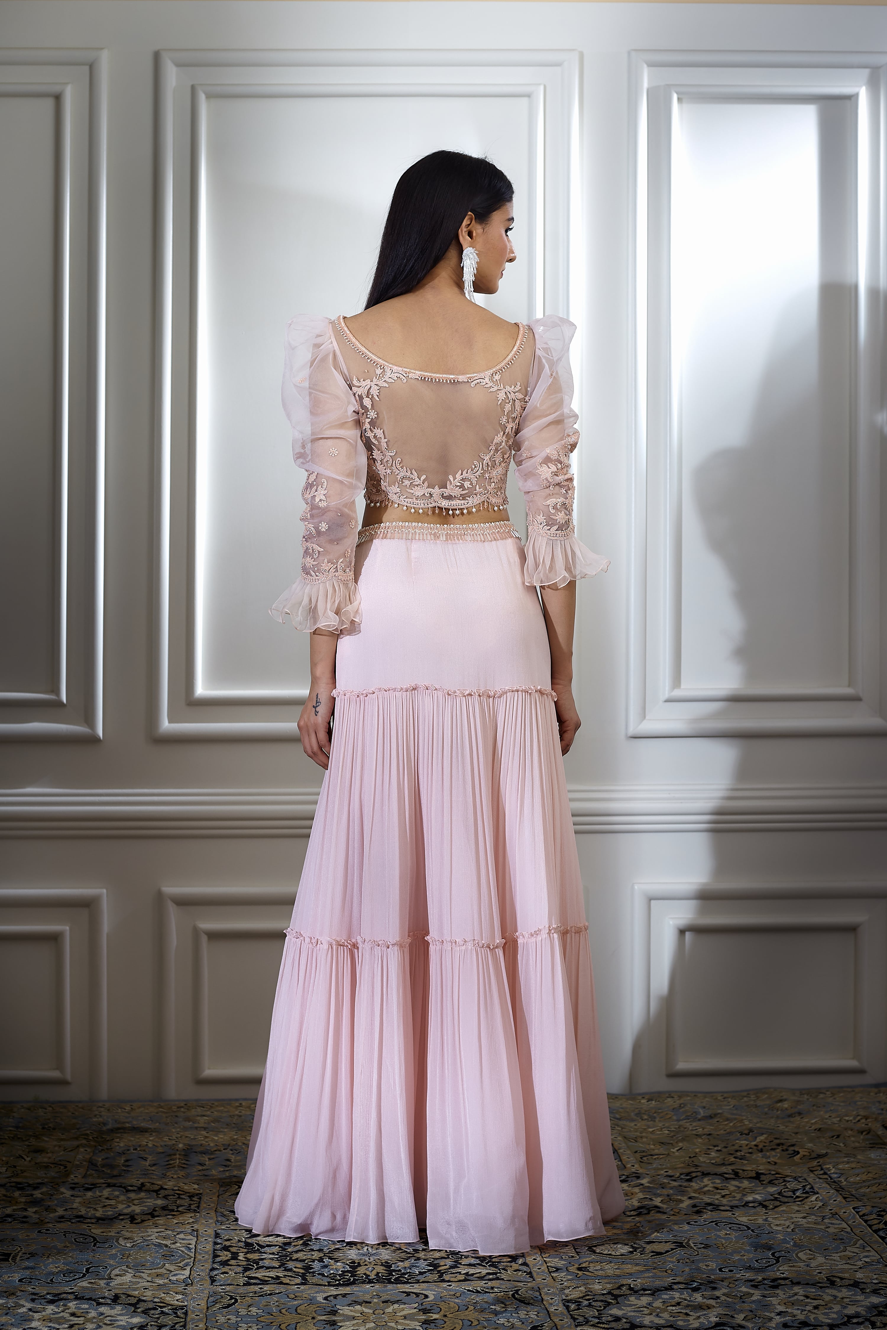 Tiered Soft Peach Lehenga Set