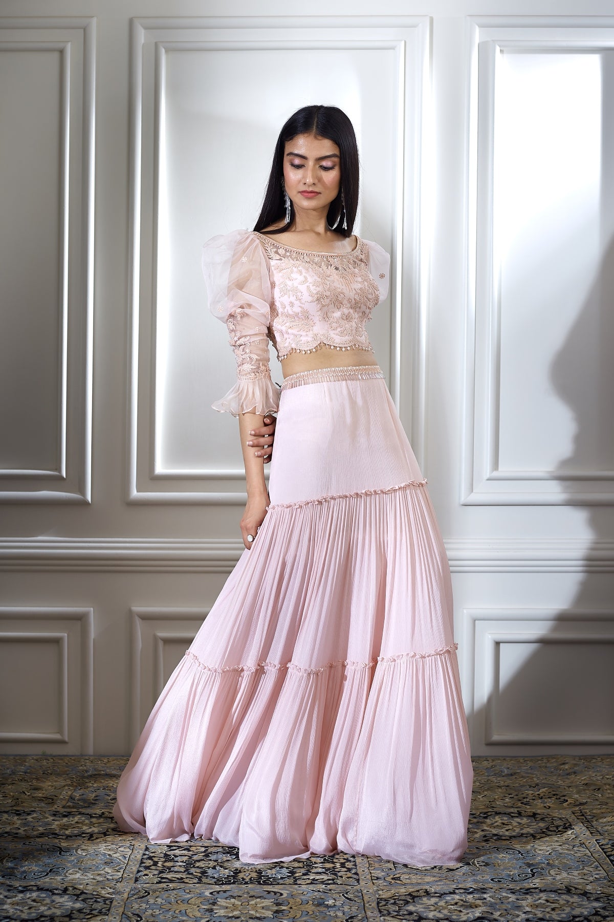 Tiered Soft Peach Lehenga Set
