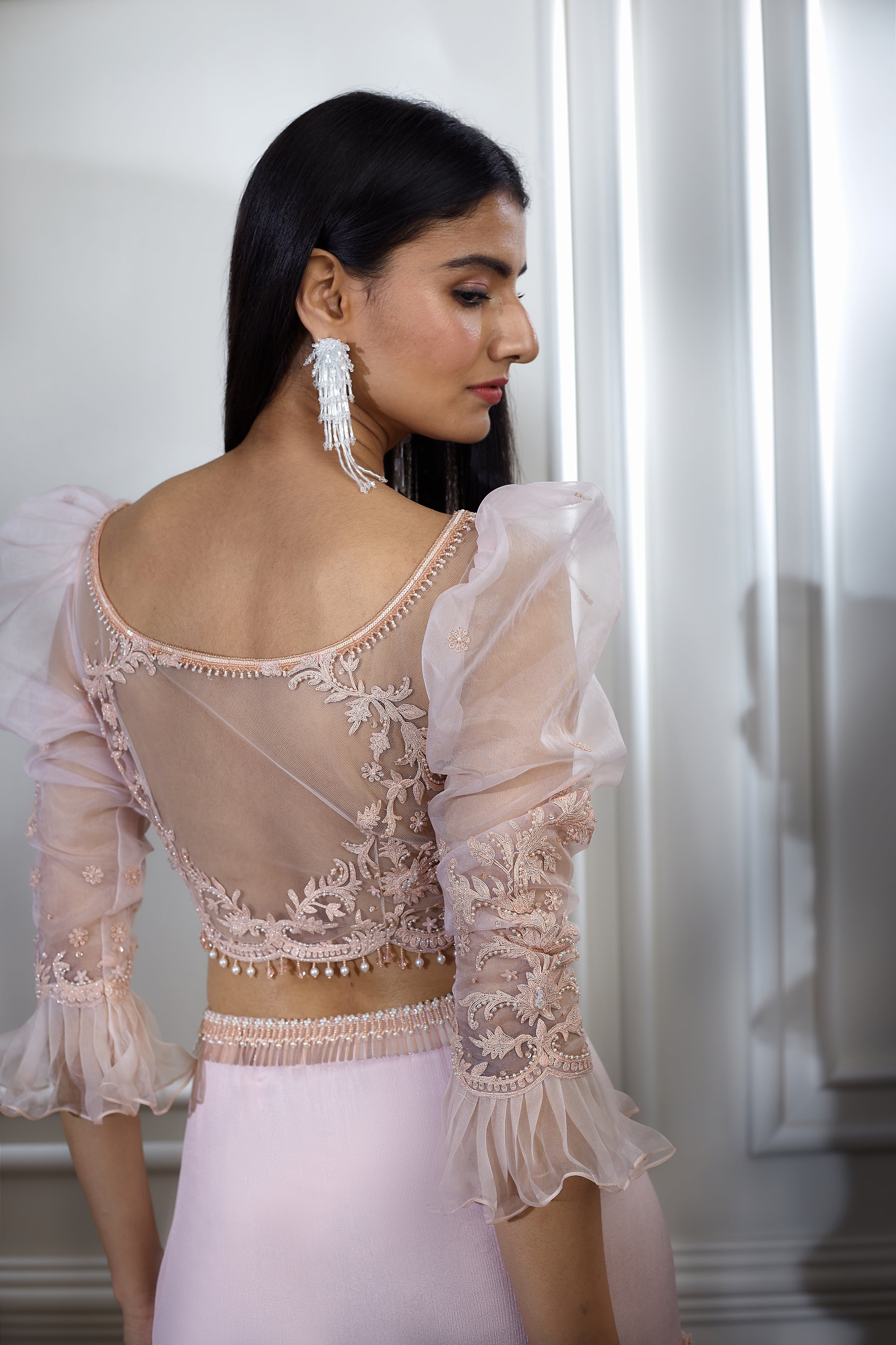 Tiered Soft Peach Lehenga Set