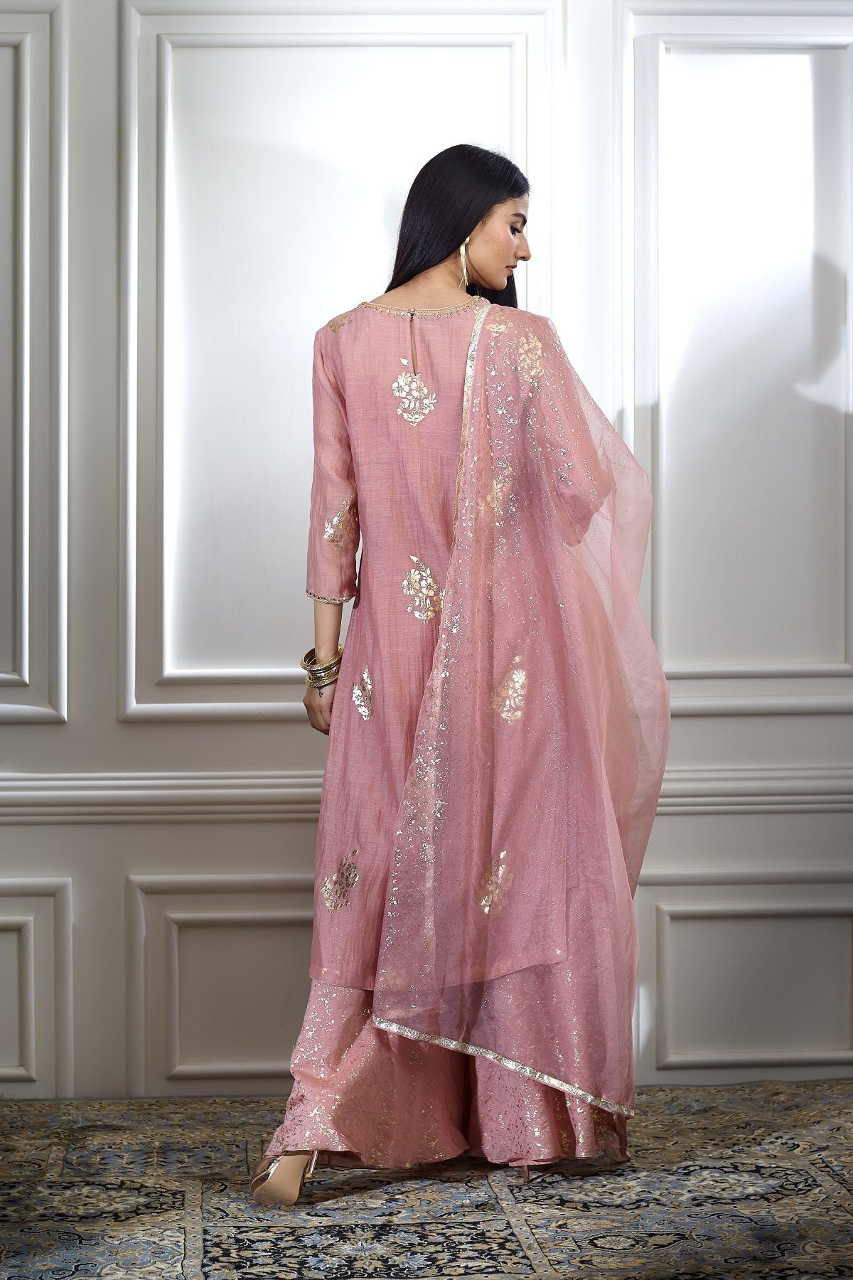 Foil Print Pink Sharara Set