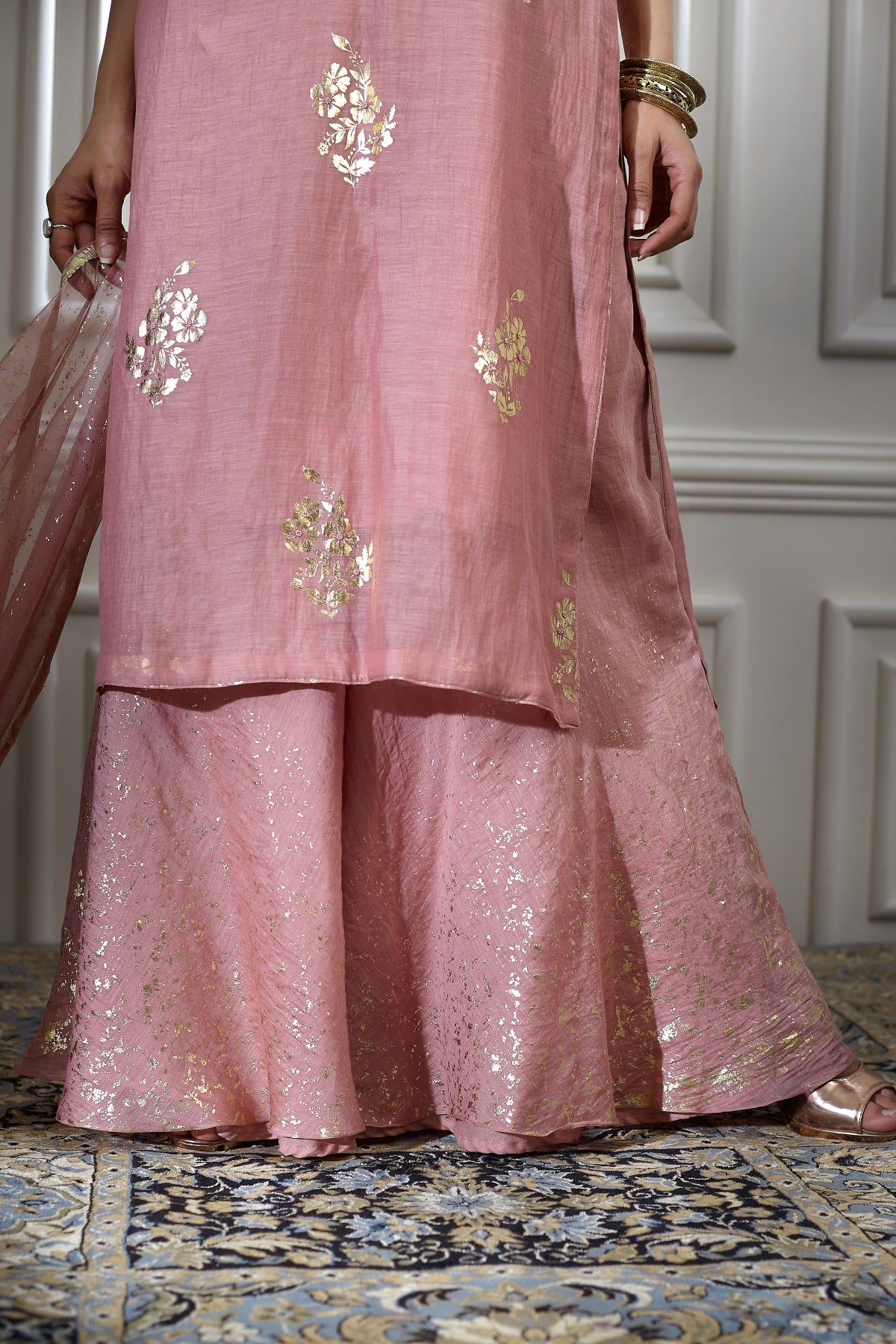 Foil Print Pink Sharara Set