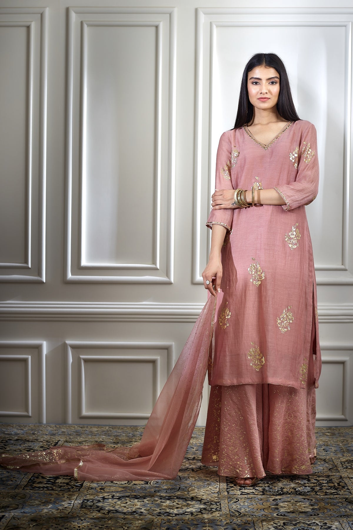 Foil Print Pink Sharara Set