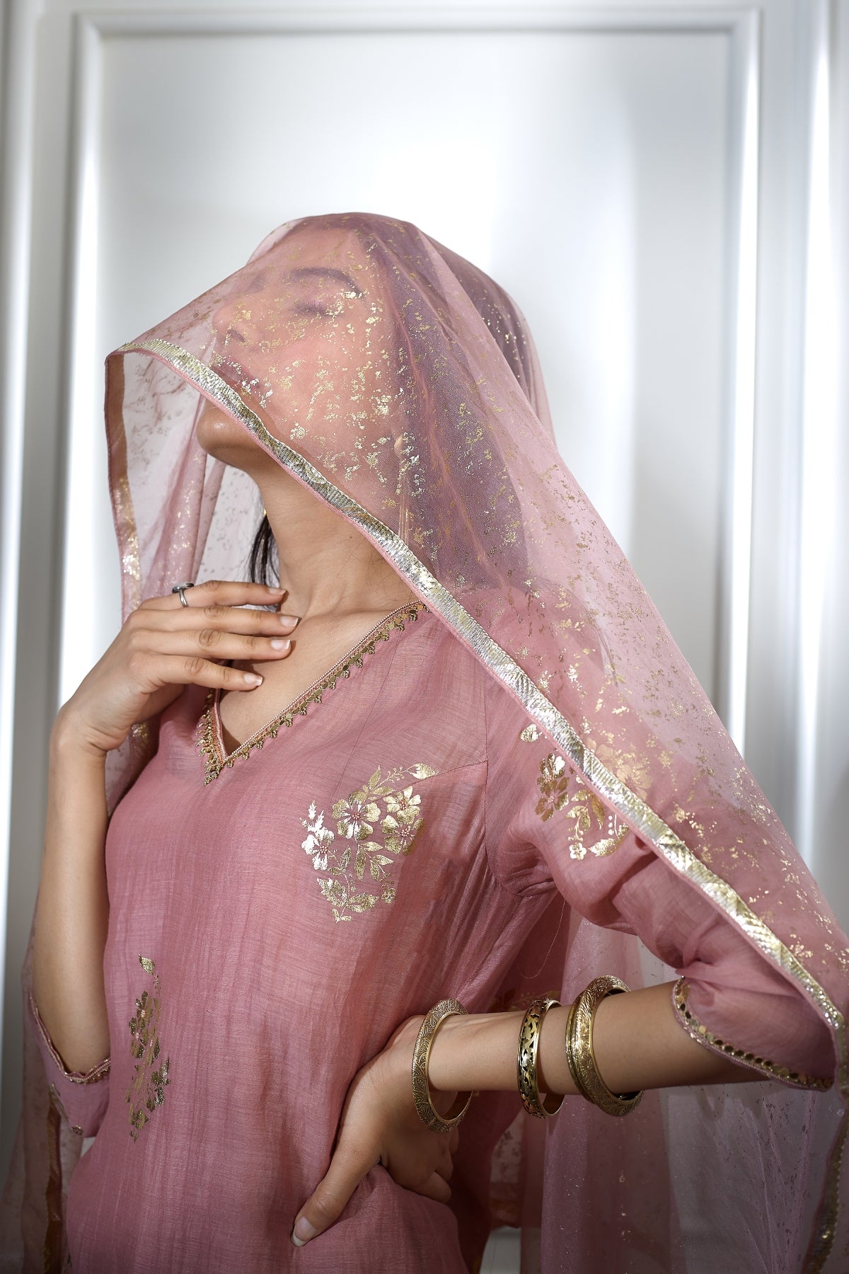 Foil Print Pink Sharara Set