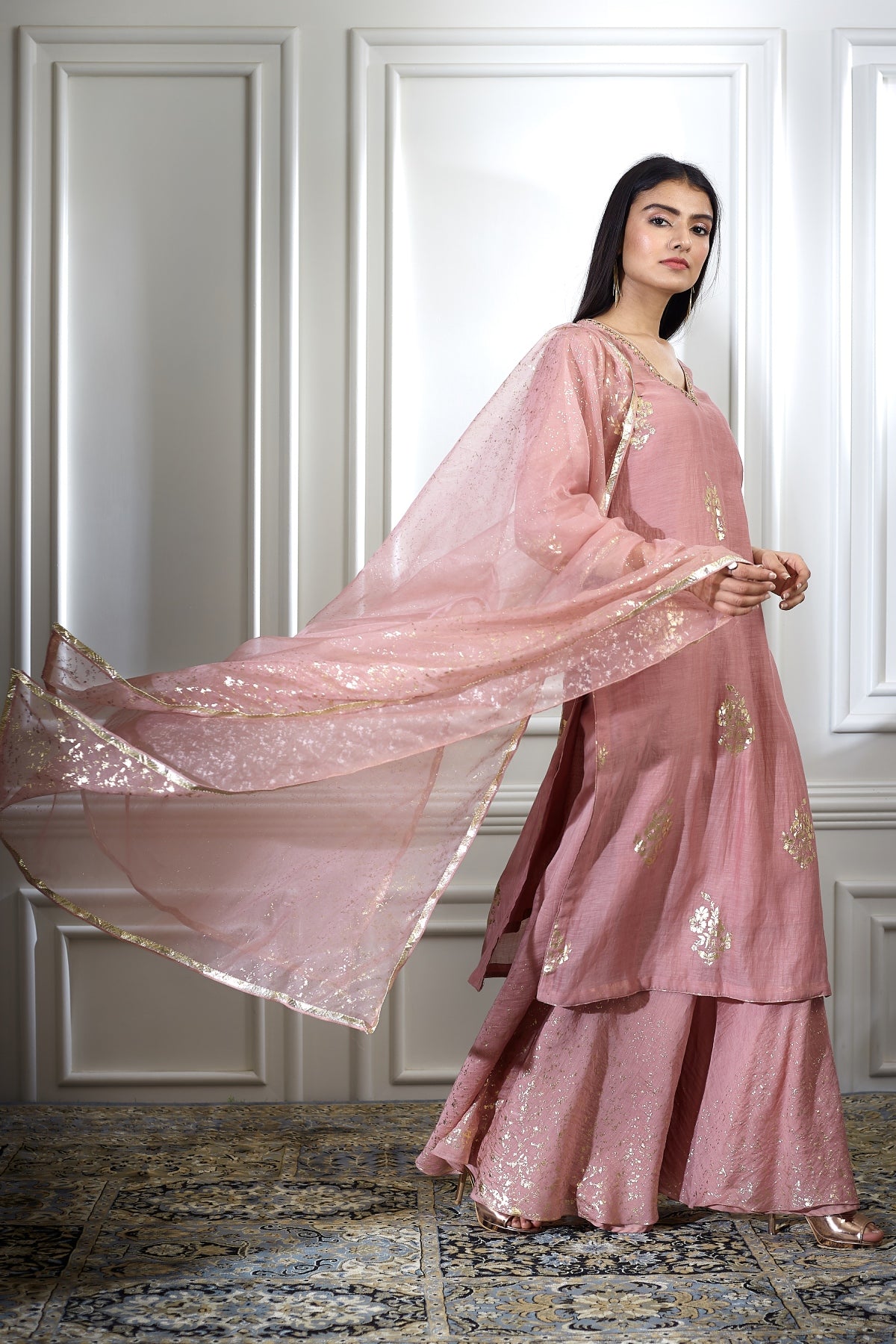 Foil Print Pink Sharara Set