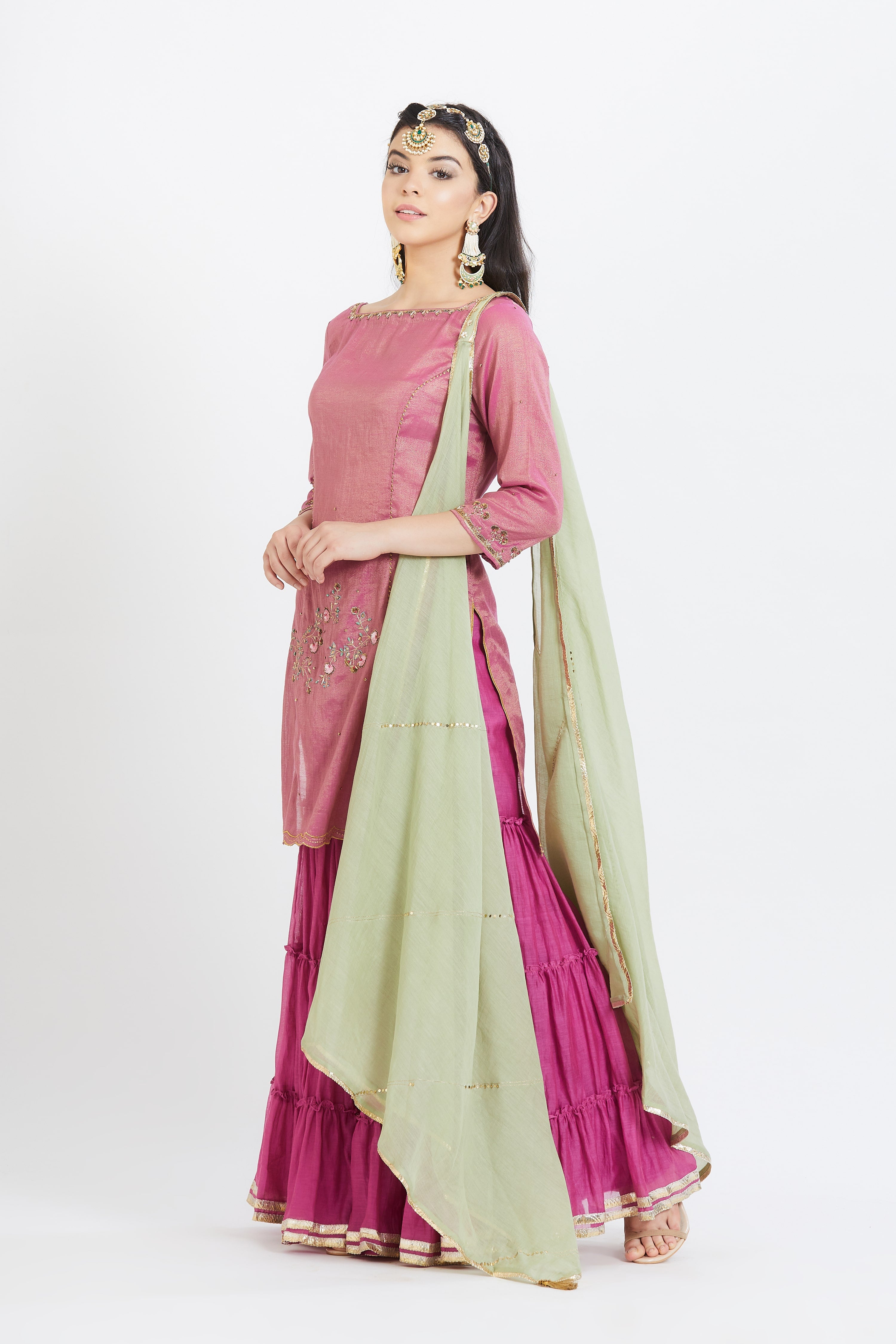 Purple Gathered Sharara Set