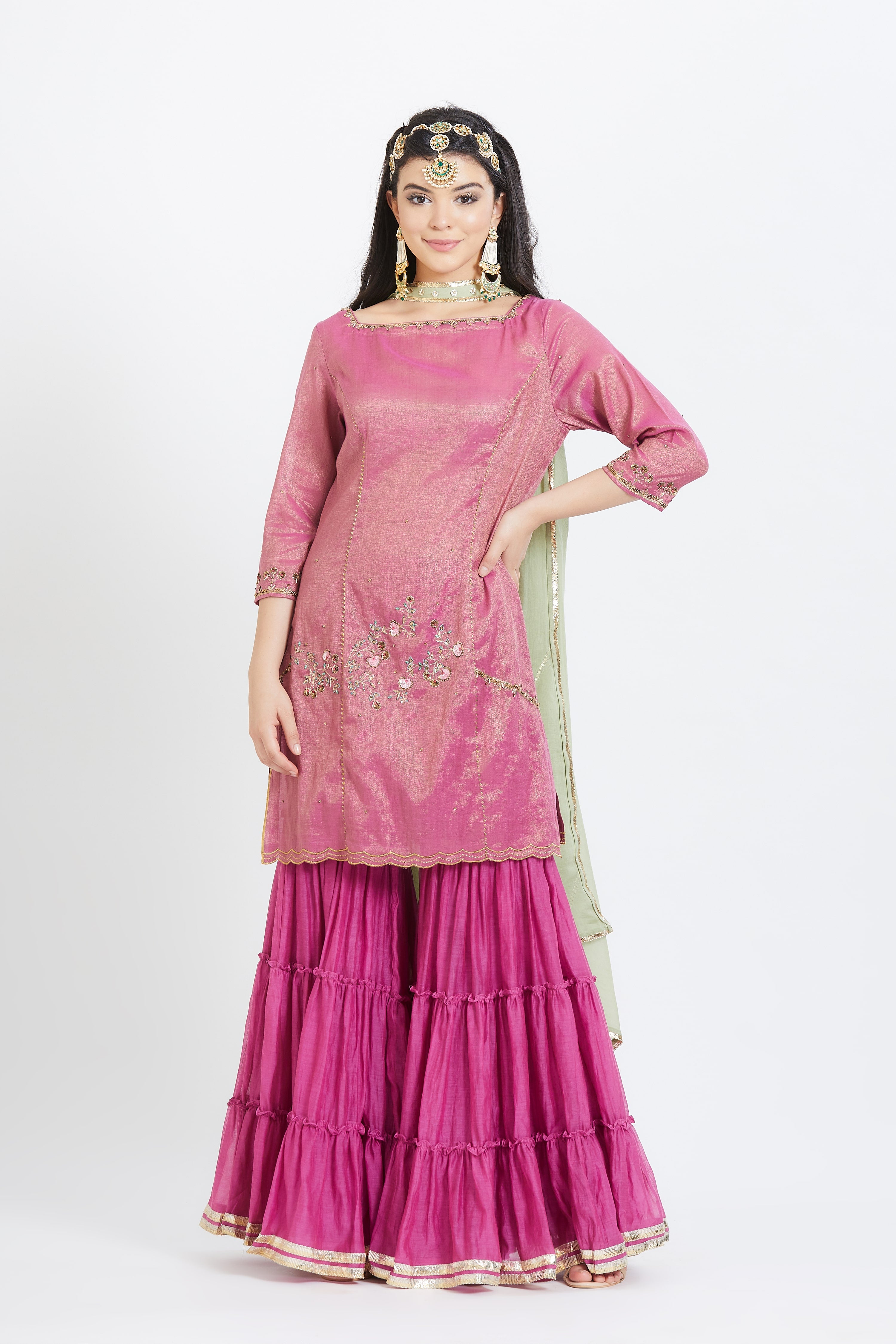 Purple Gathered Sharara Set