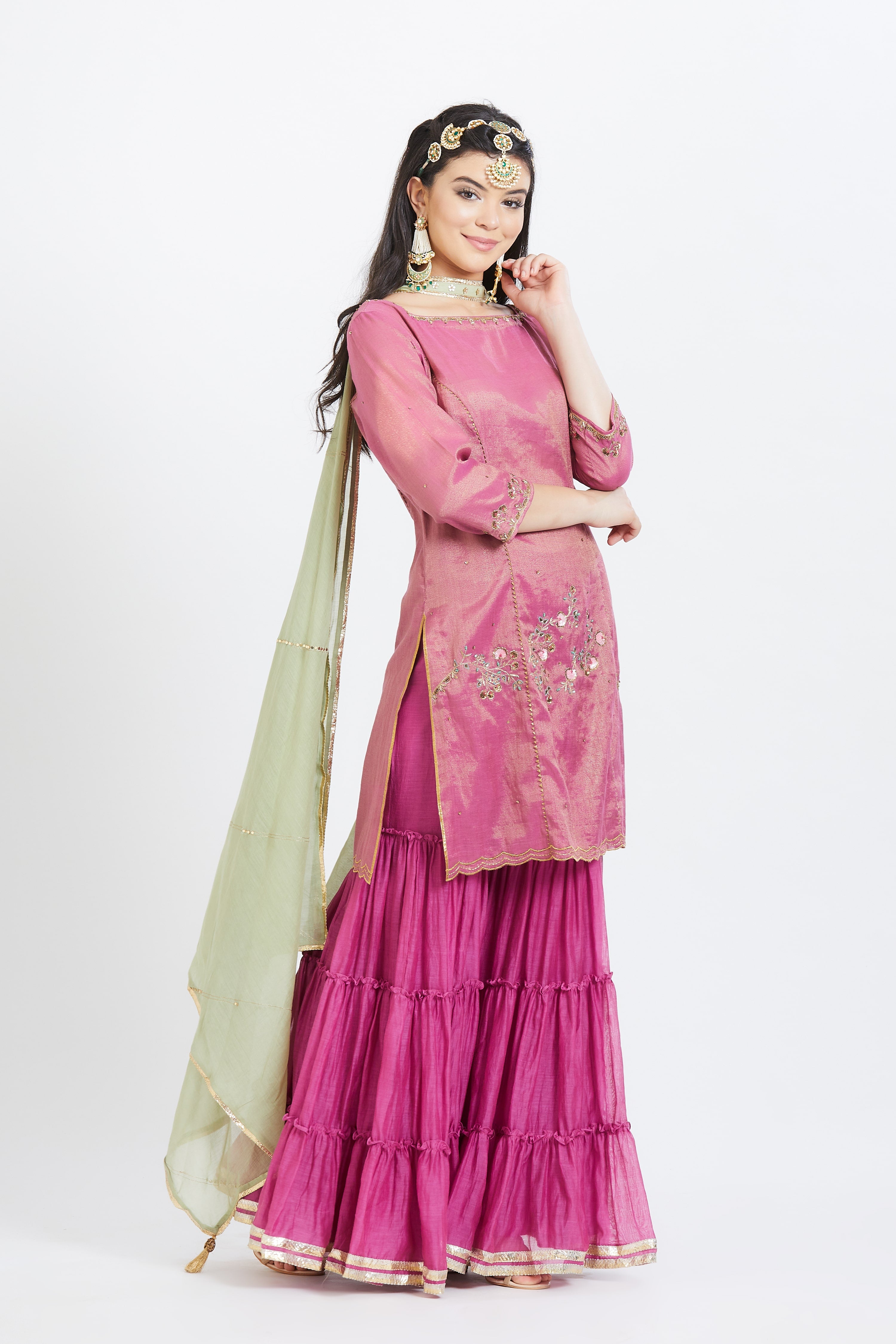 Purple Gathered Sharara Set