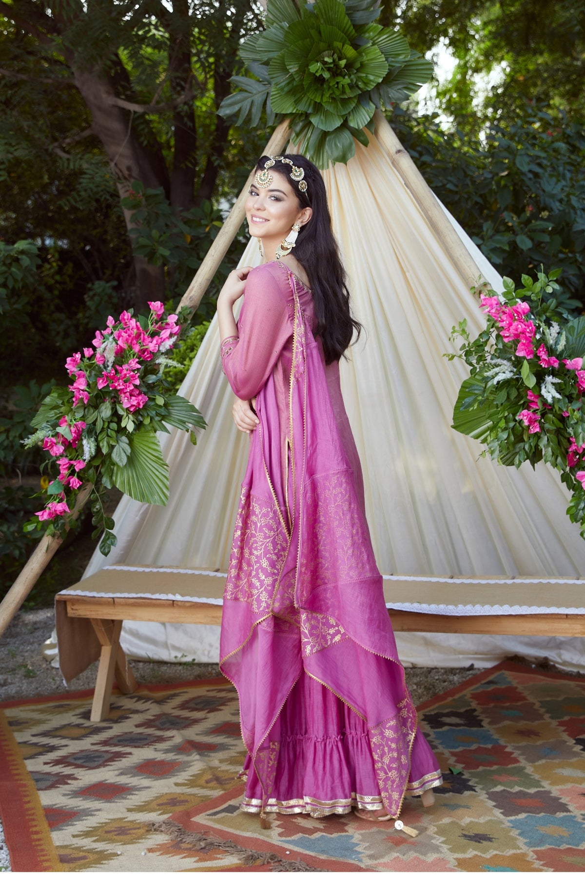 Purple Gathered Short Kurta Set