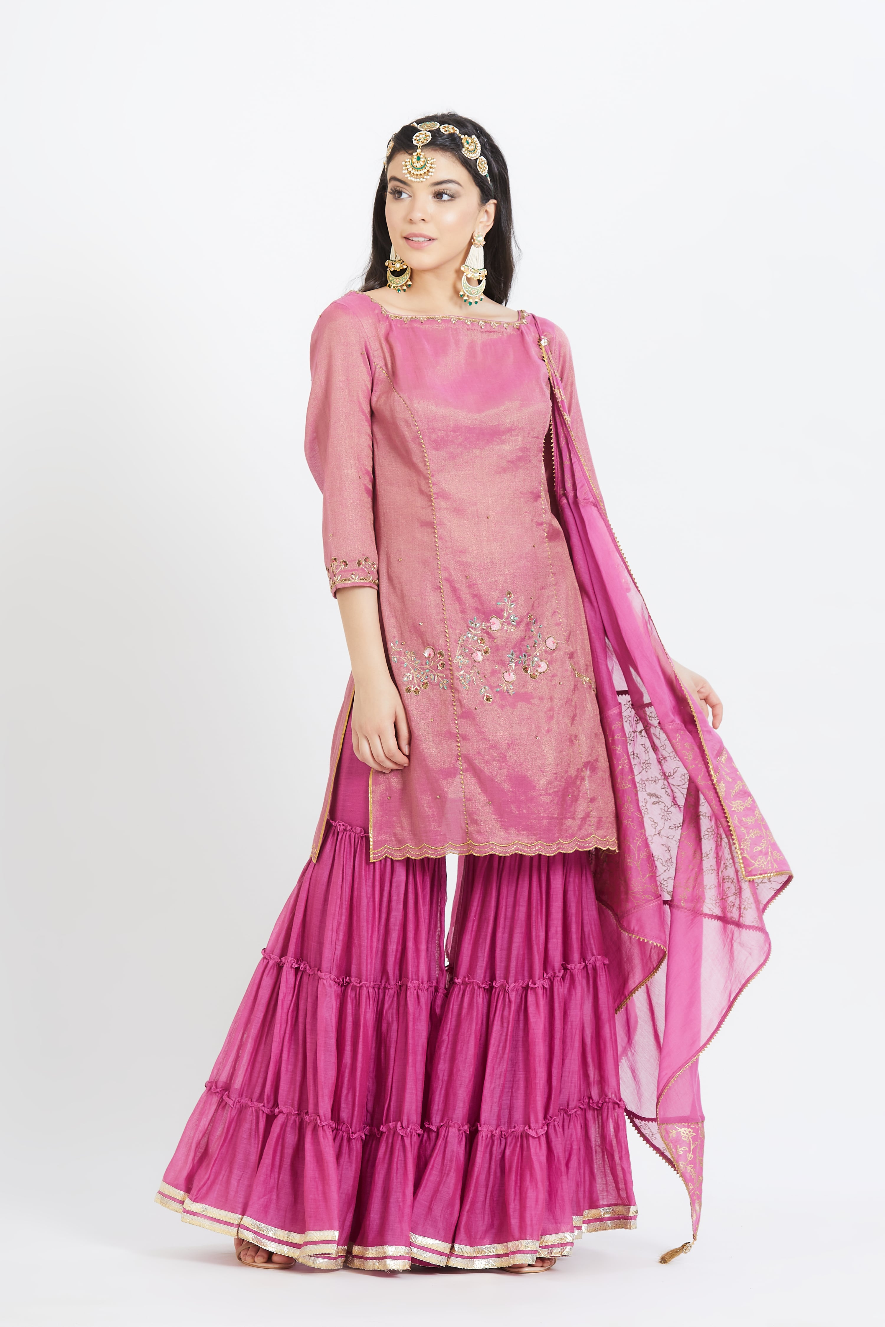 Purple Gathered Short Kurta Set