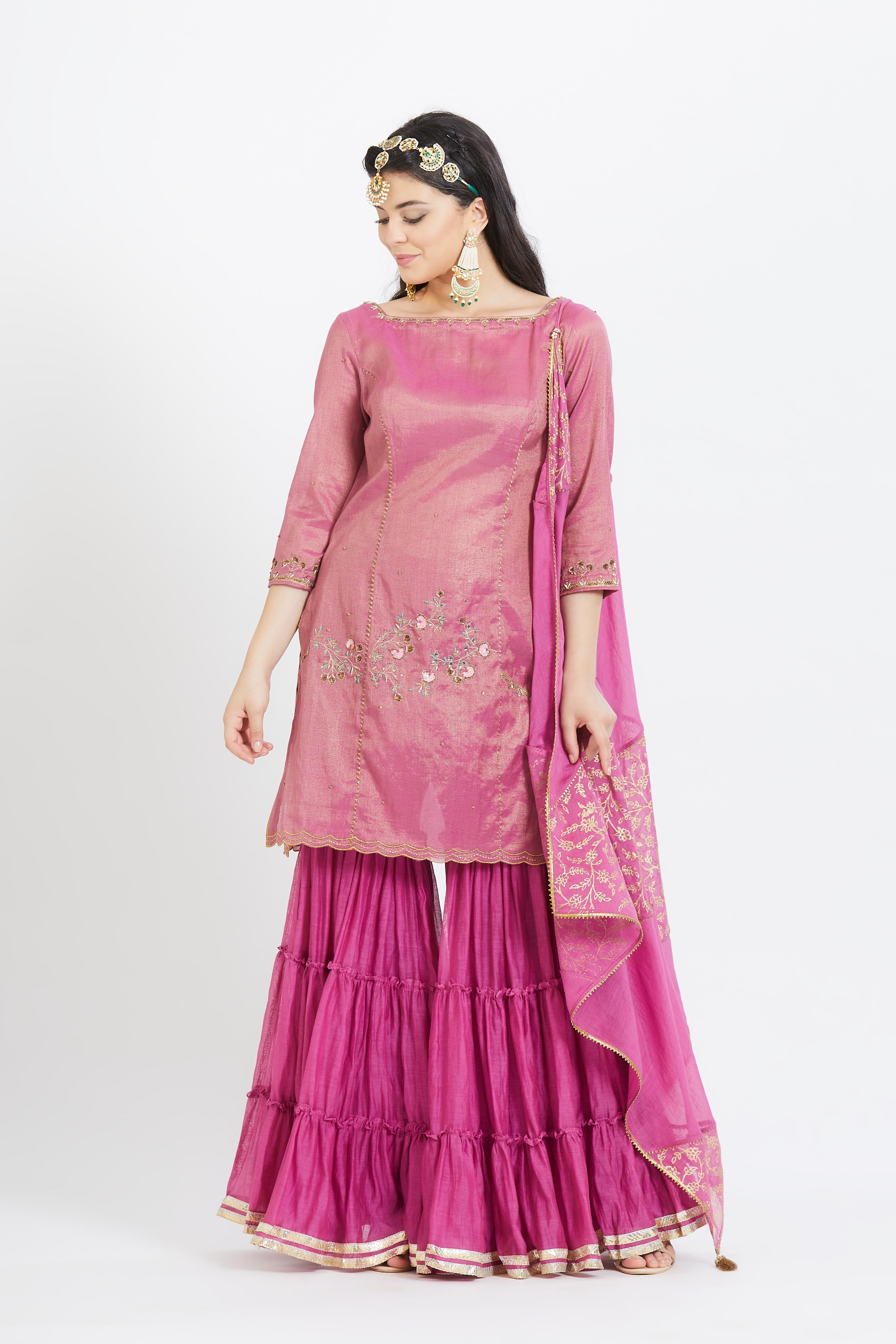 Purple Gathered Short Kurta Set