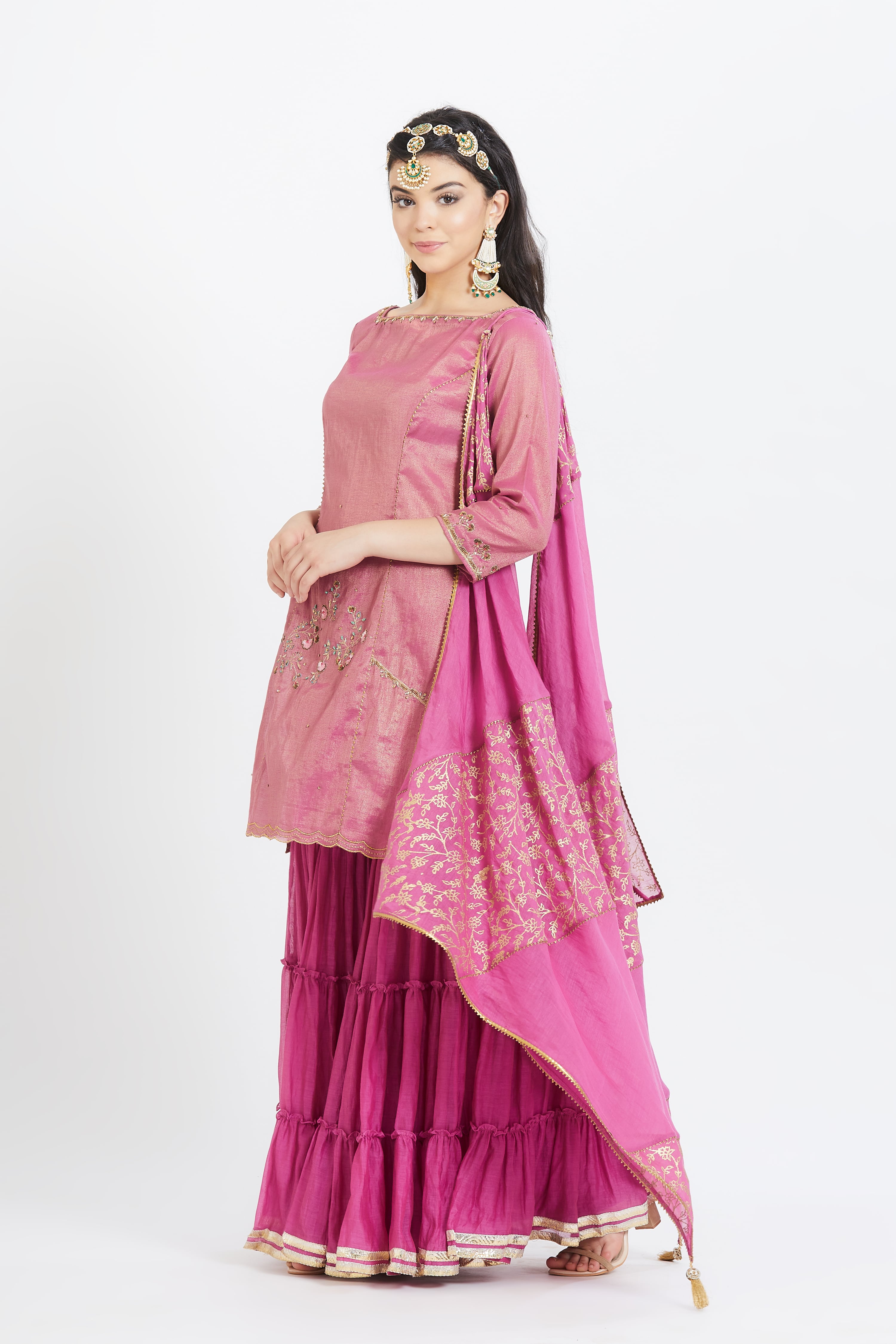 Purple Gathered Short Kurta Set