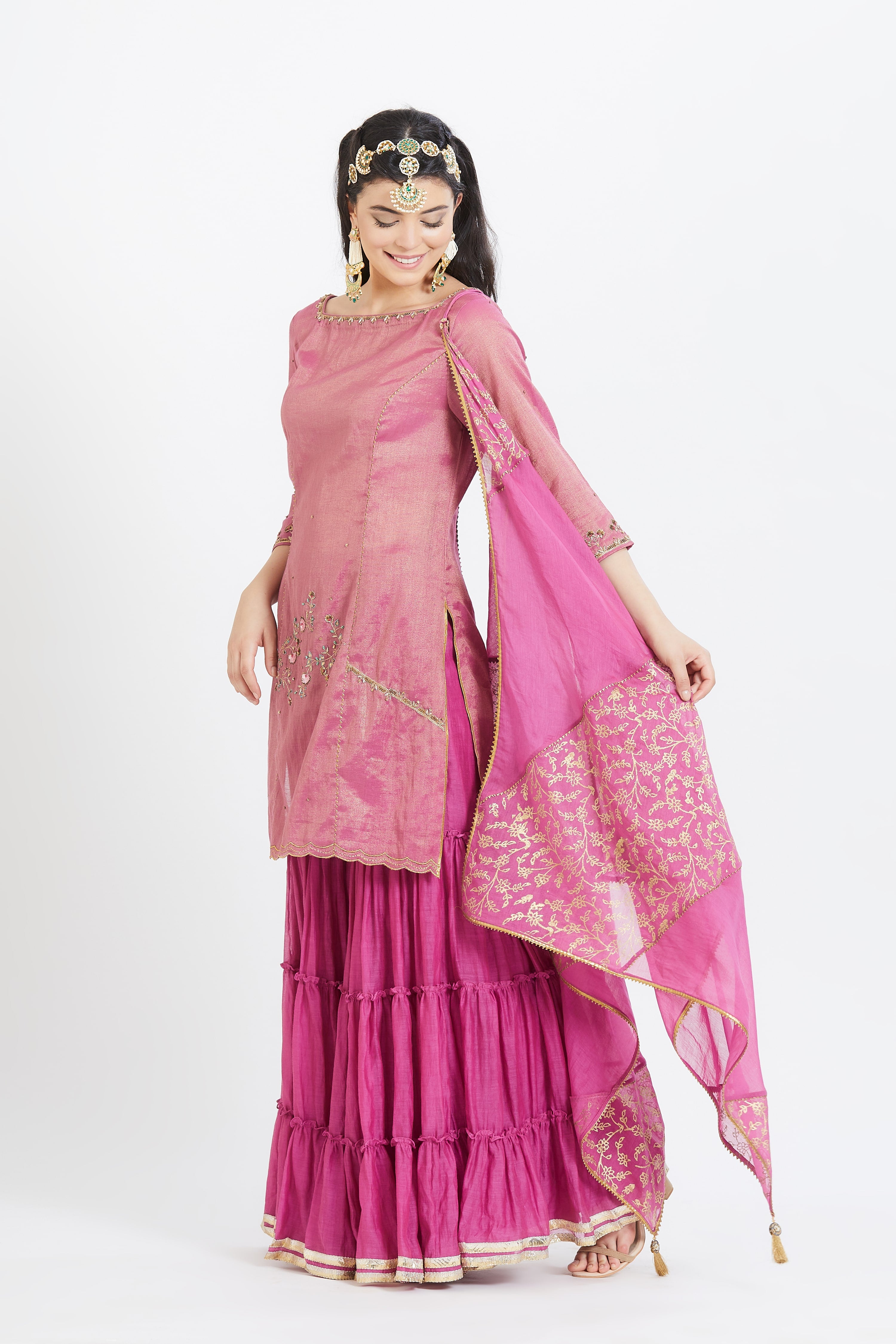 Purple Gathered Short Kurta Set